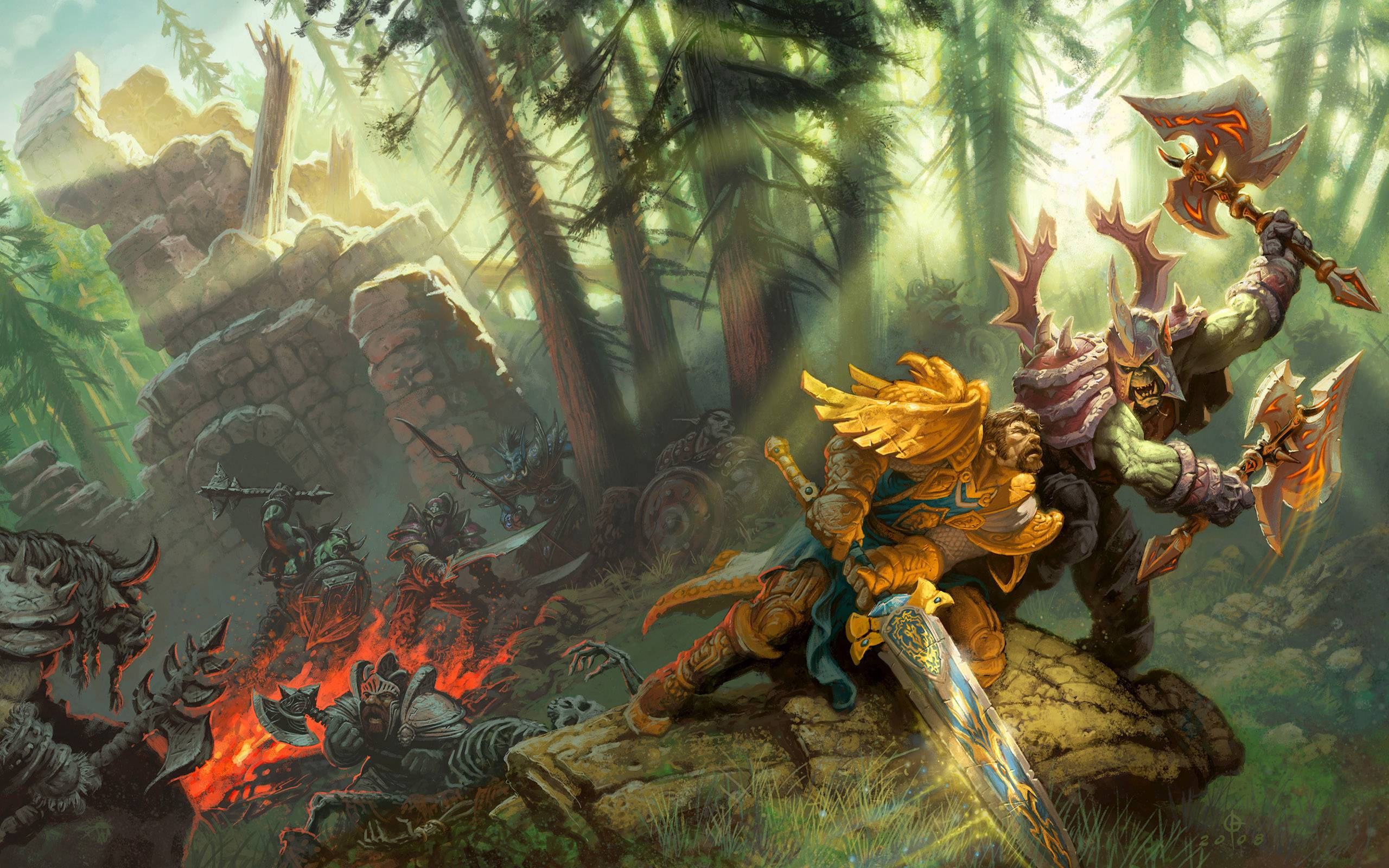 Wow Paladin Fighting An Orc Background
