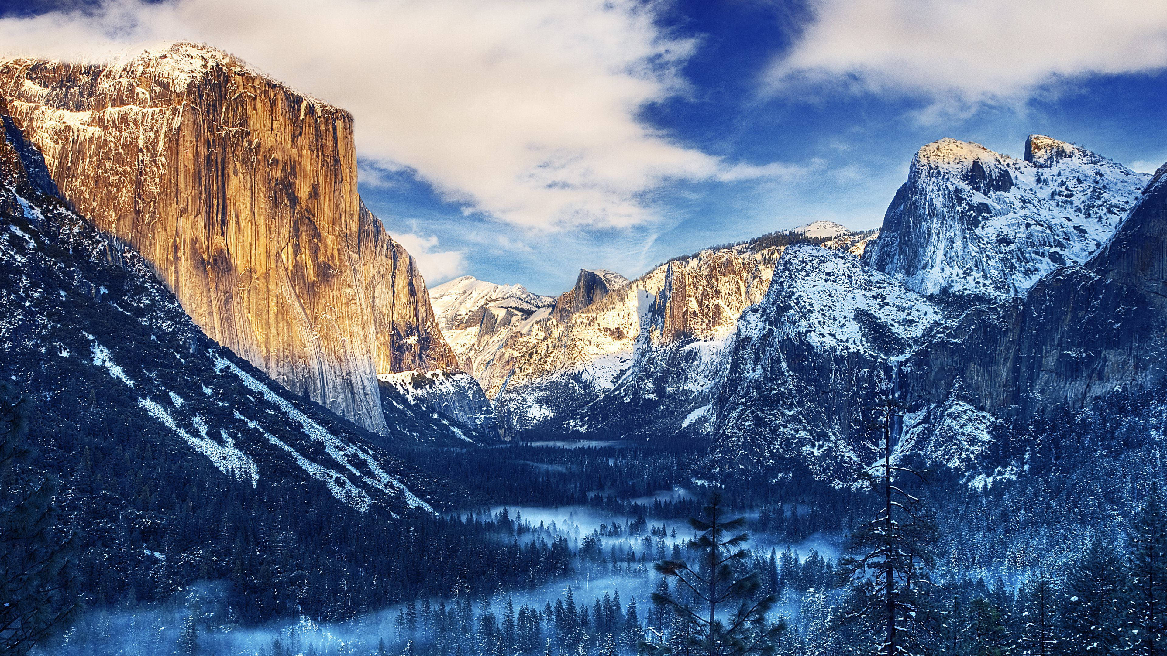 Yosemite Winter And Sunset Background