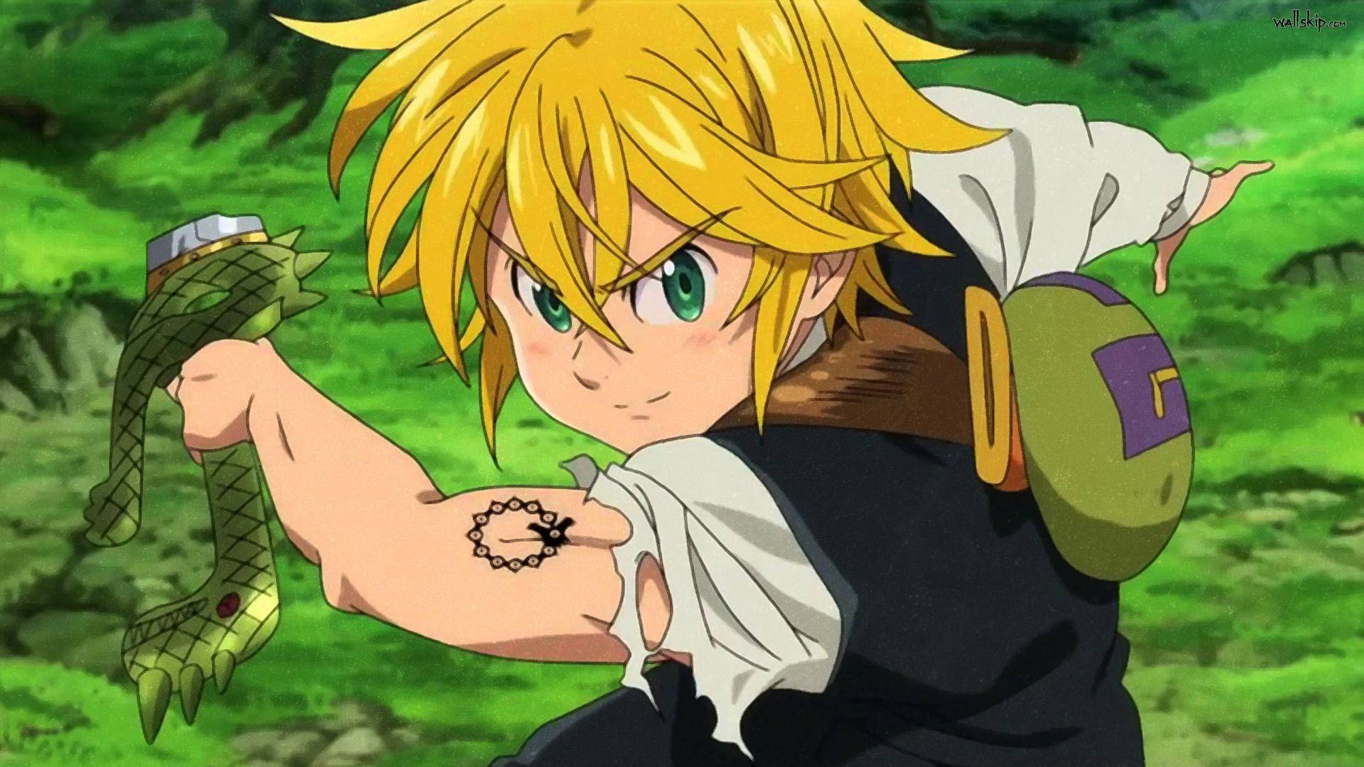 Young Meliodas Holding Dragon Handle Background