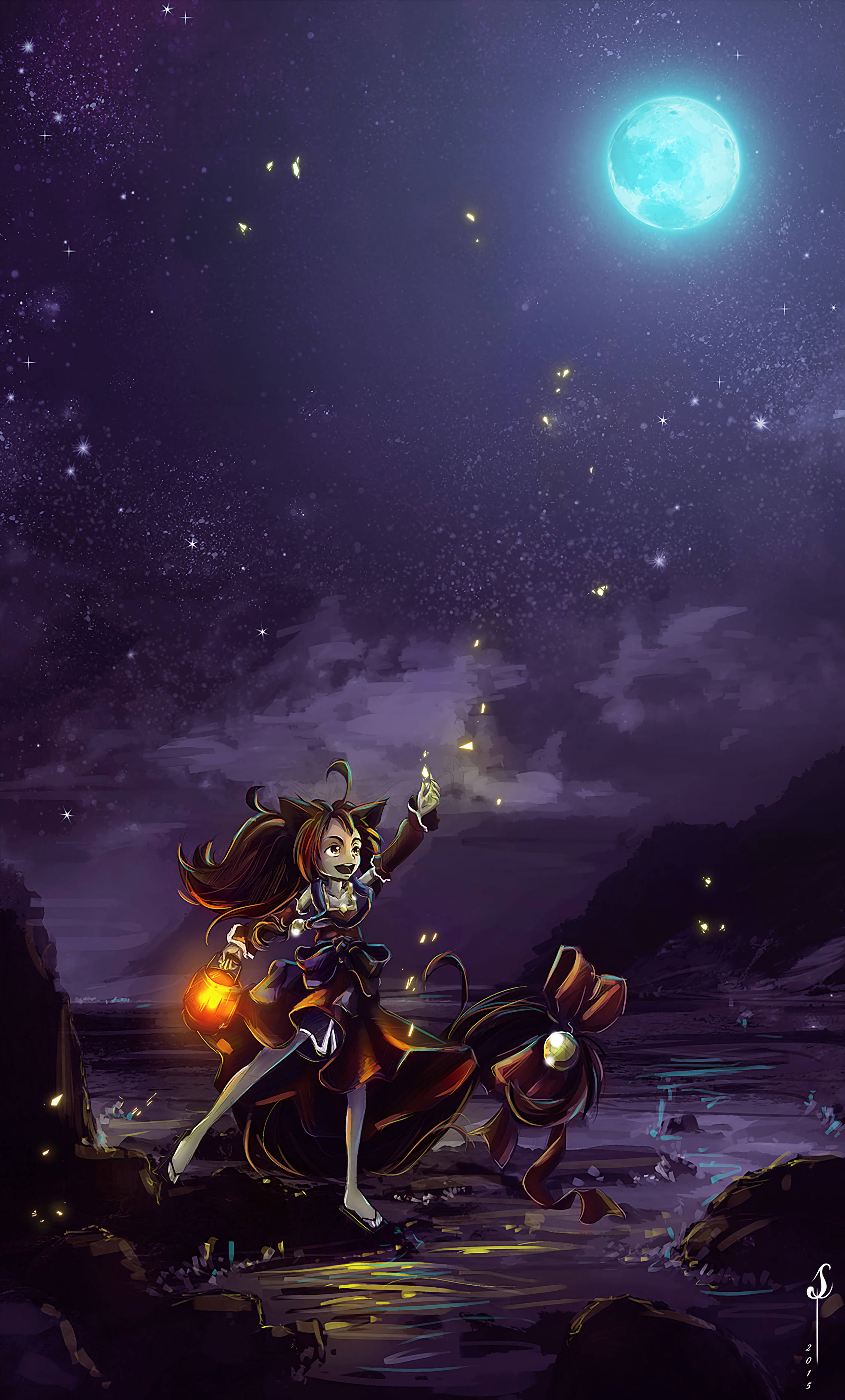 Young Witch Playing Magic At Night Background