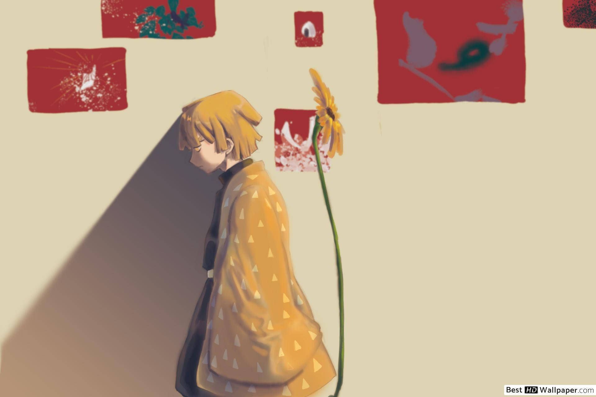 Zenitsu And Sunflower Background
