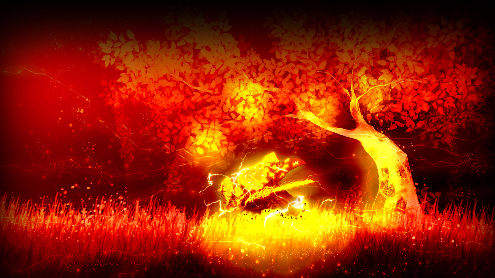 Zenitsu Glowing Under A Tree Background