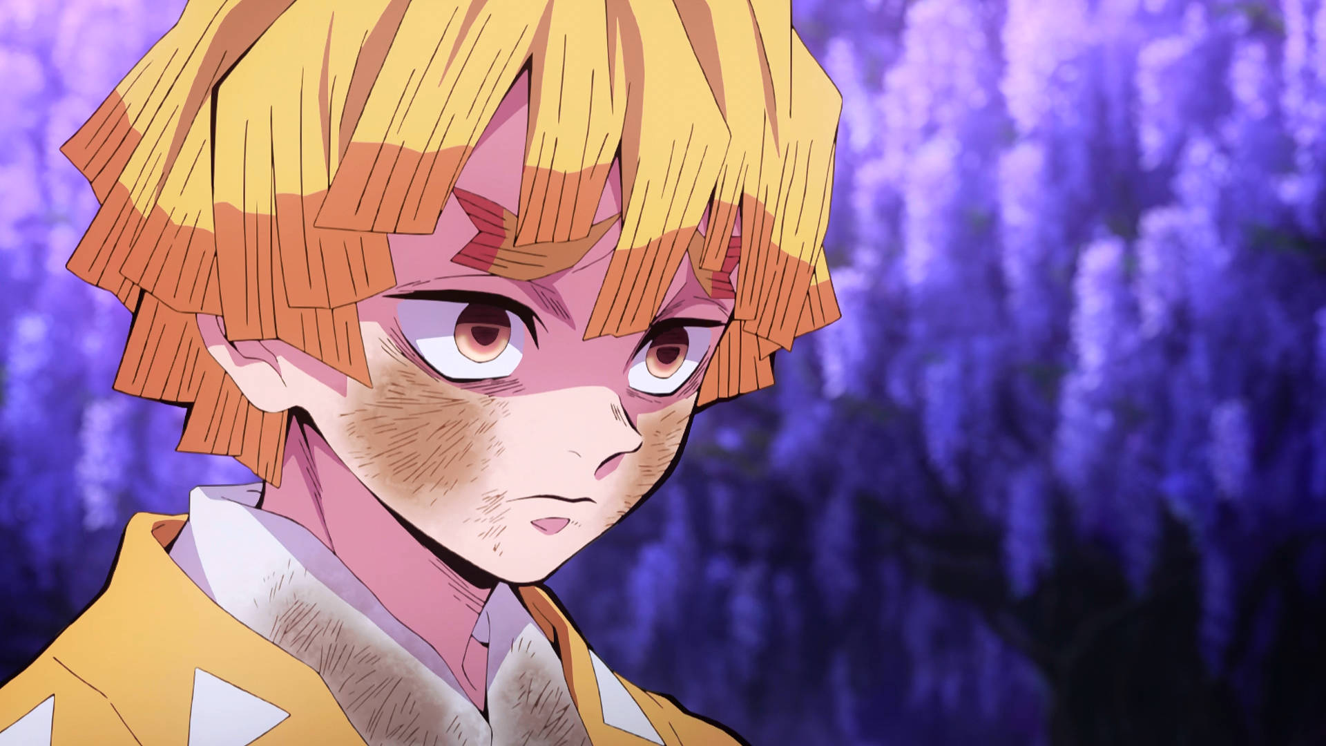 Zenitsu Serious Face With Wound Background