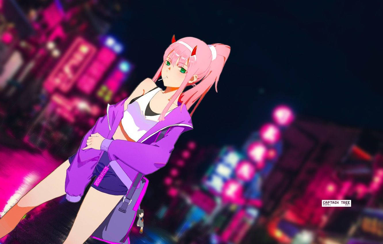 Zero Two In Casual Clothes Background