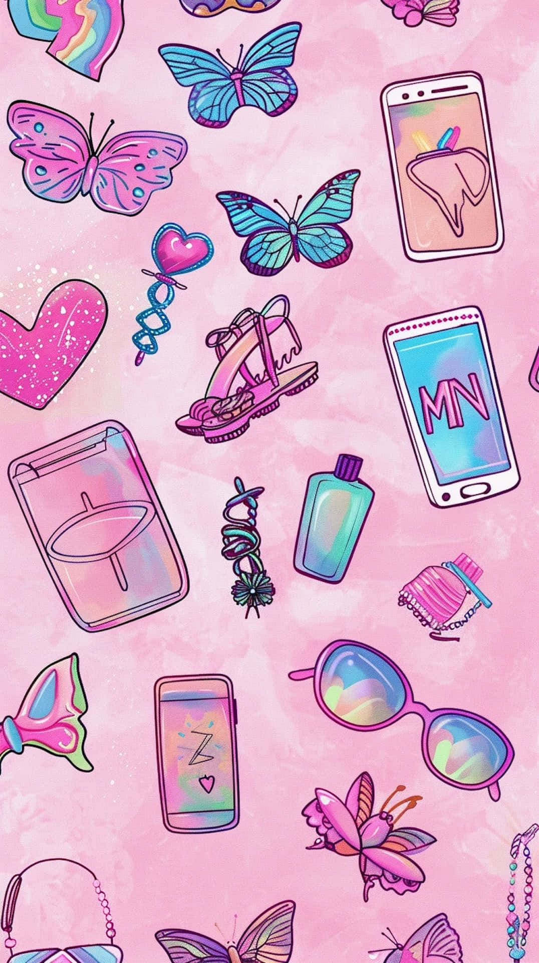 00s Aesthetic Icons Pattern Wallpaper