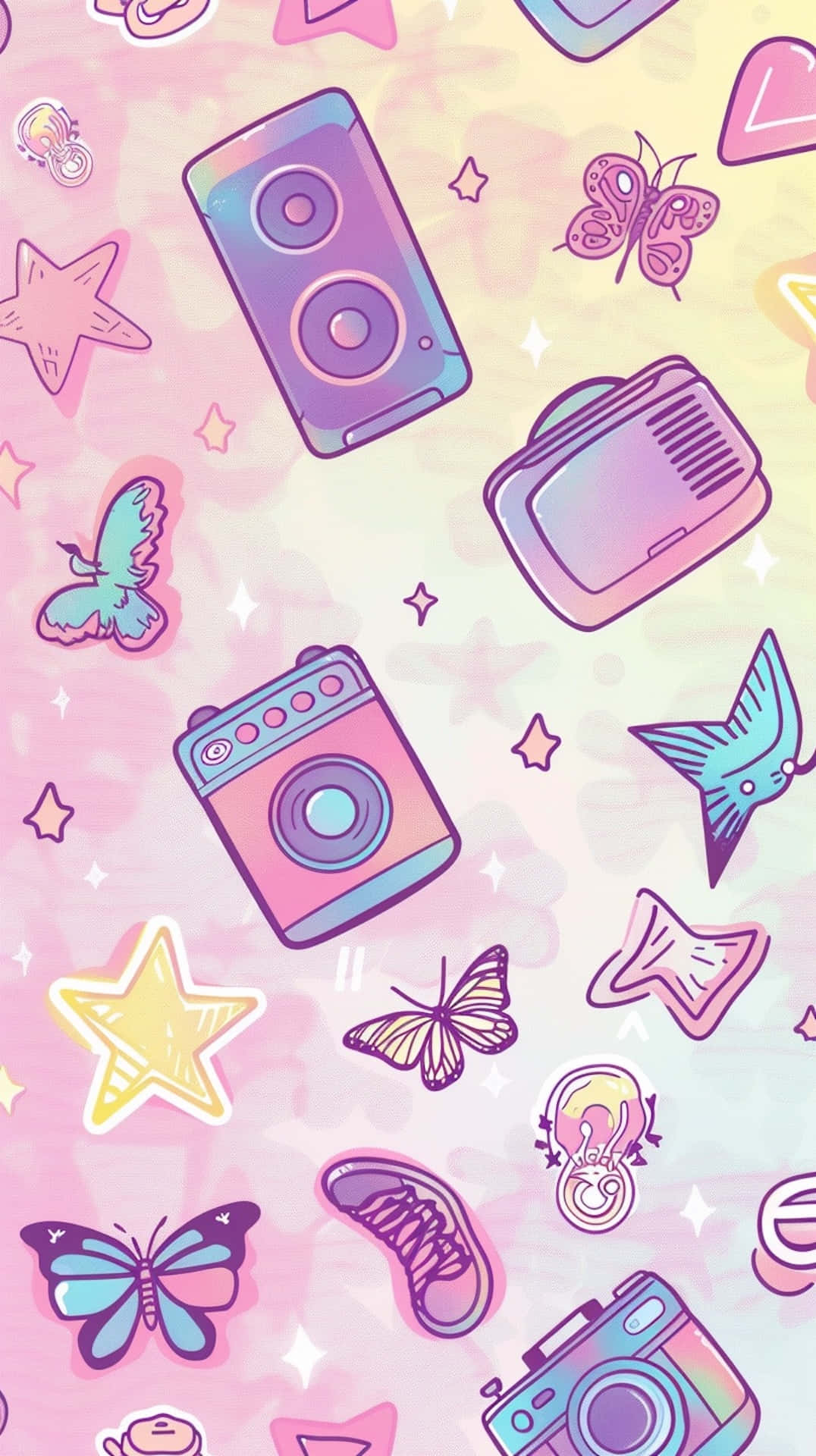 00s Aesthetic Retro Icons Pattern Wallpaper