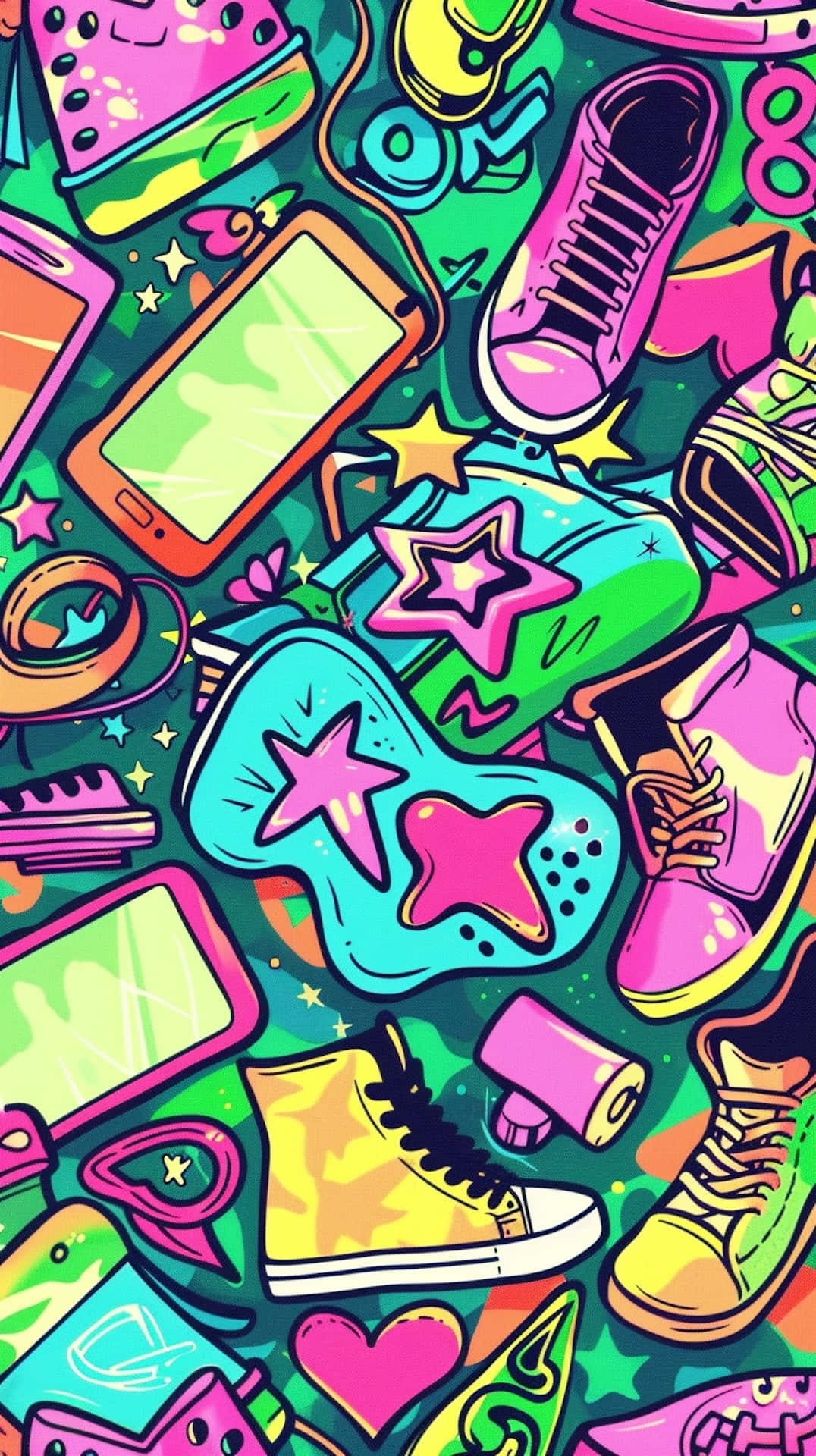 00s Aesthetic Vibrant Pop Culture Items Wallpaper