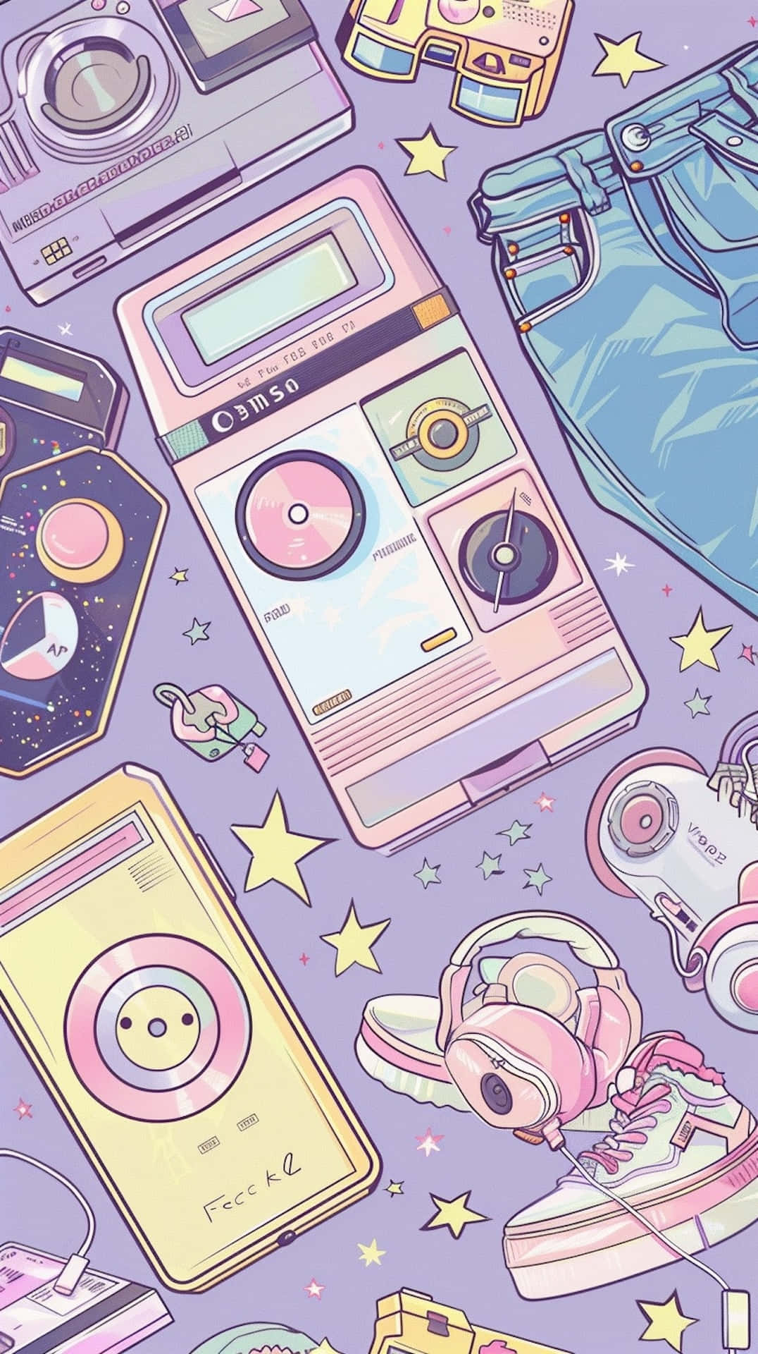 00s Retro Aesthetic Items Illustration Wallpaper