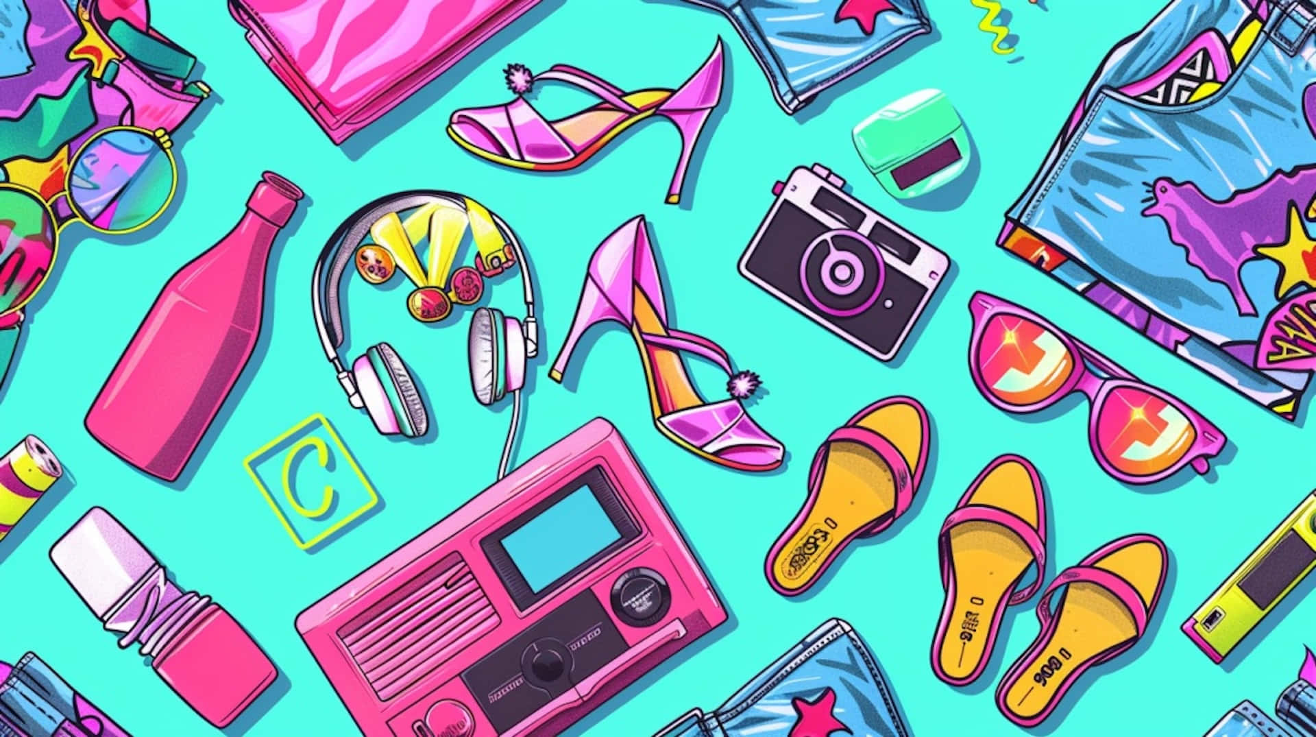 00s Retro Fashionand Tech Items Wallpaper