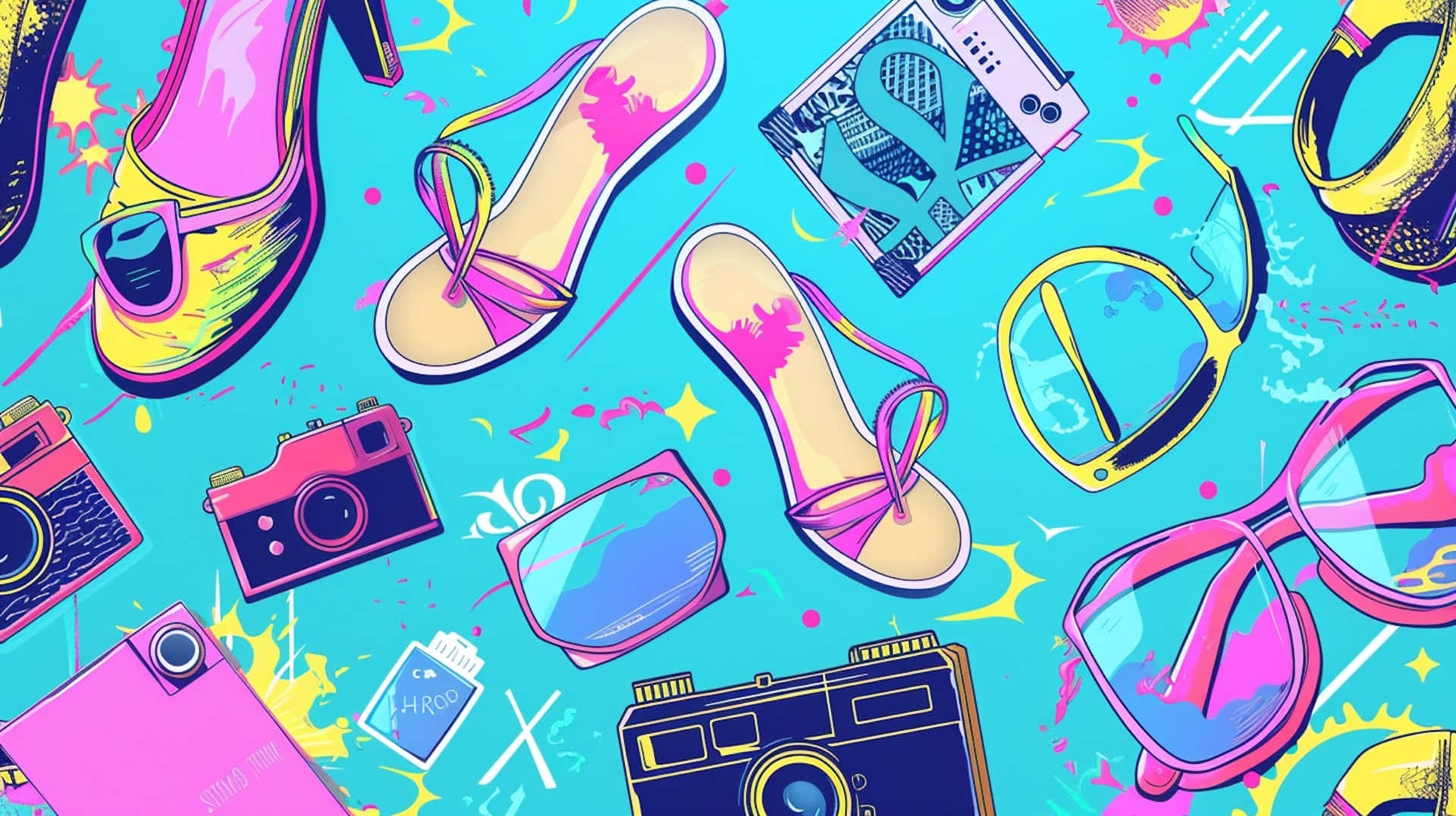 00s Summer Fashionand Tech Illustration Wallpaper