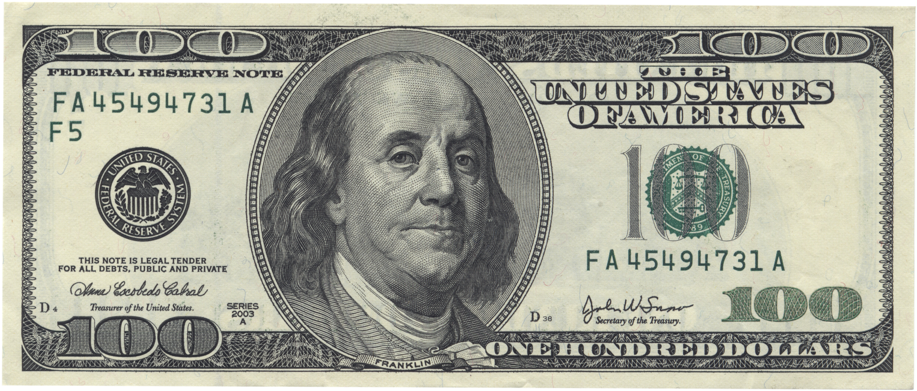 100 Dollar Bill Front View PNG