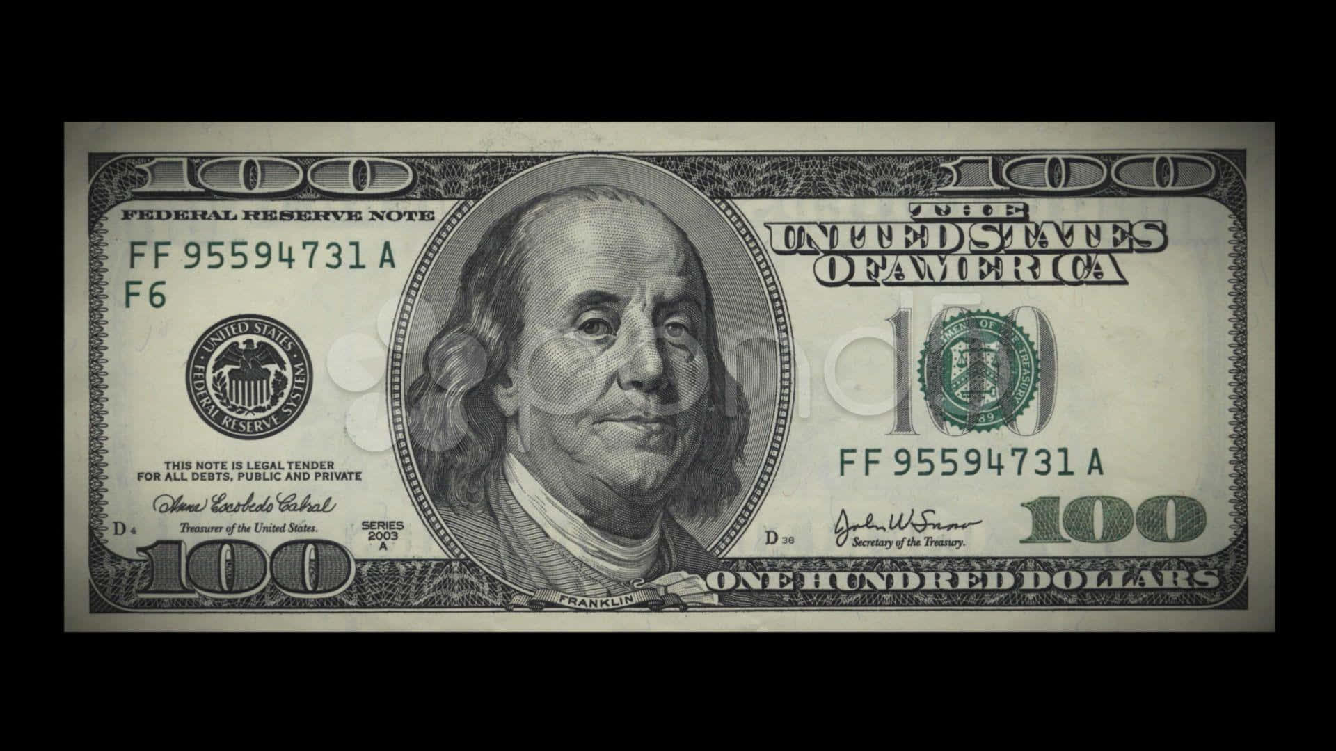 100 Dollar Bill In Black Backdrop Wallpaper