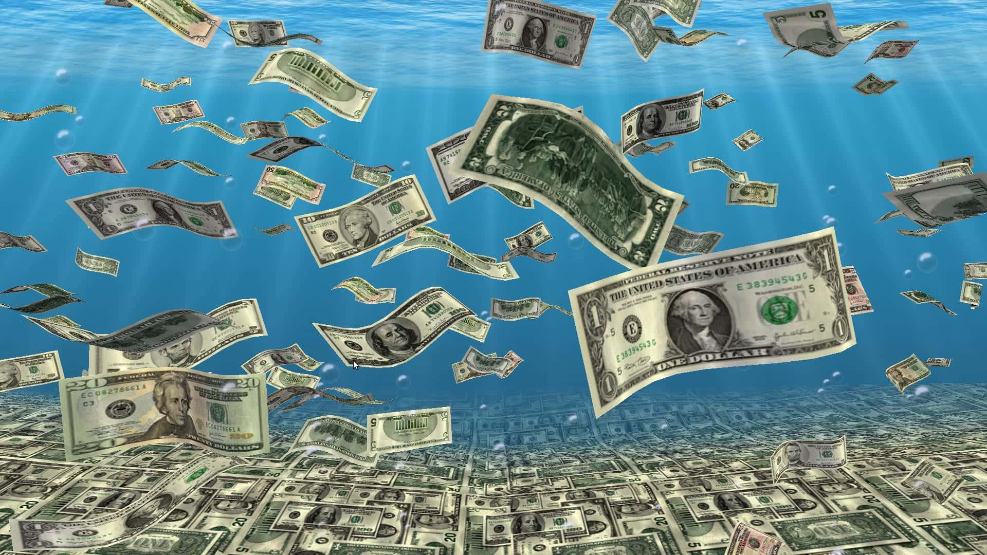 100 Dollar Bill Papers On Ocean Wallpaper