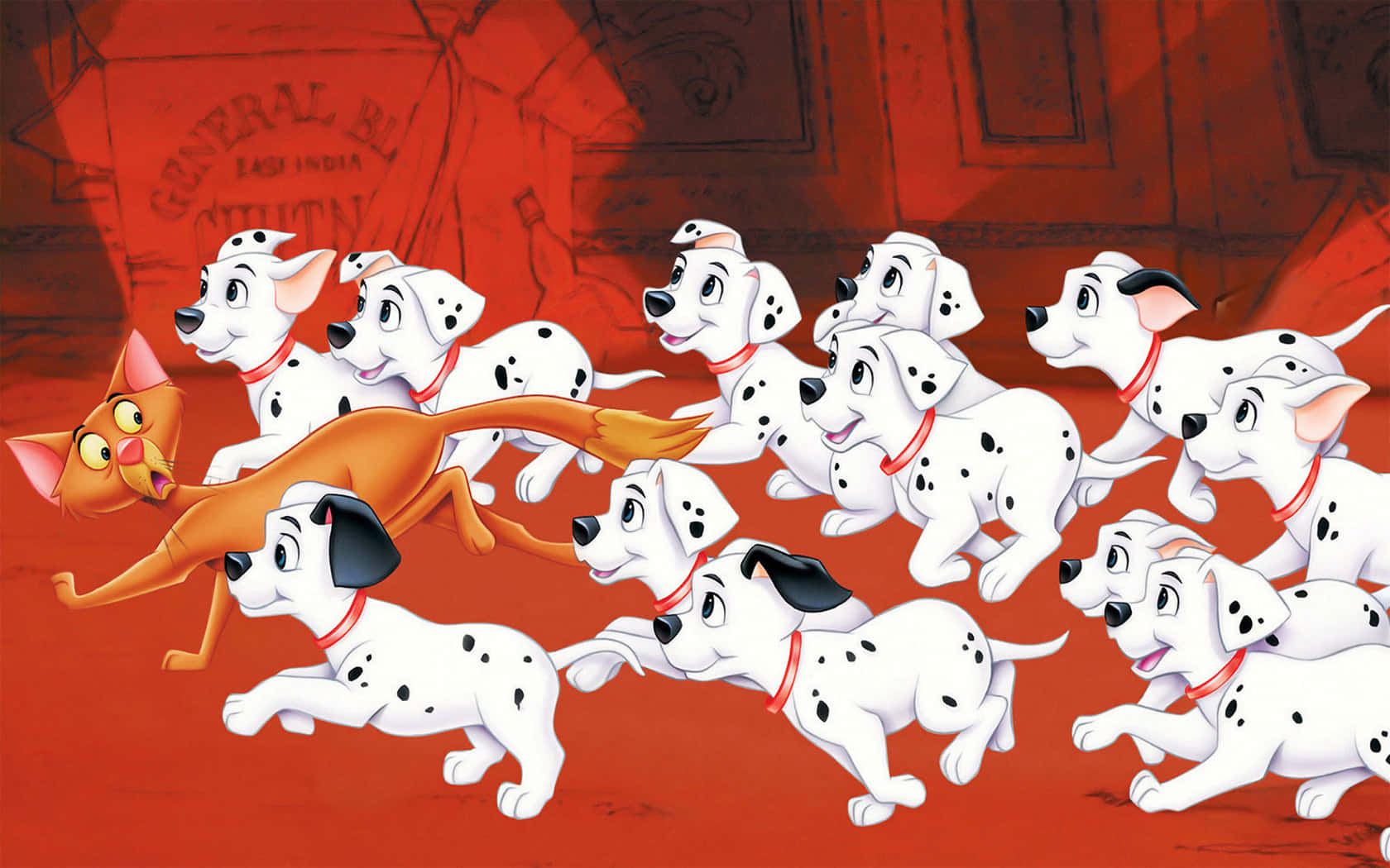 A Group Of Dalmatian Dogs Running In A Cartoon
