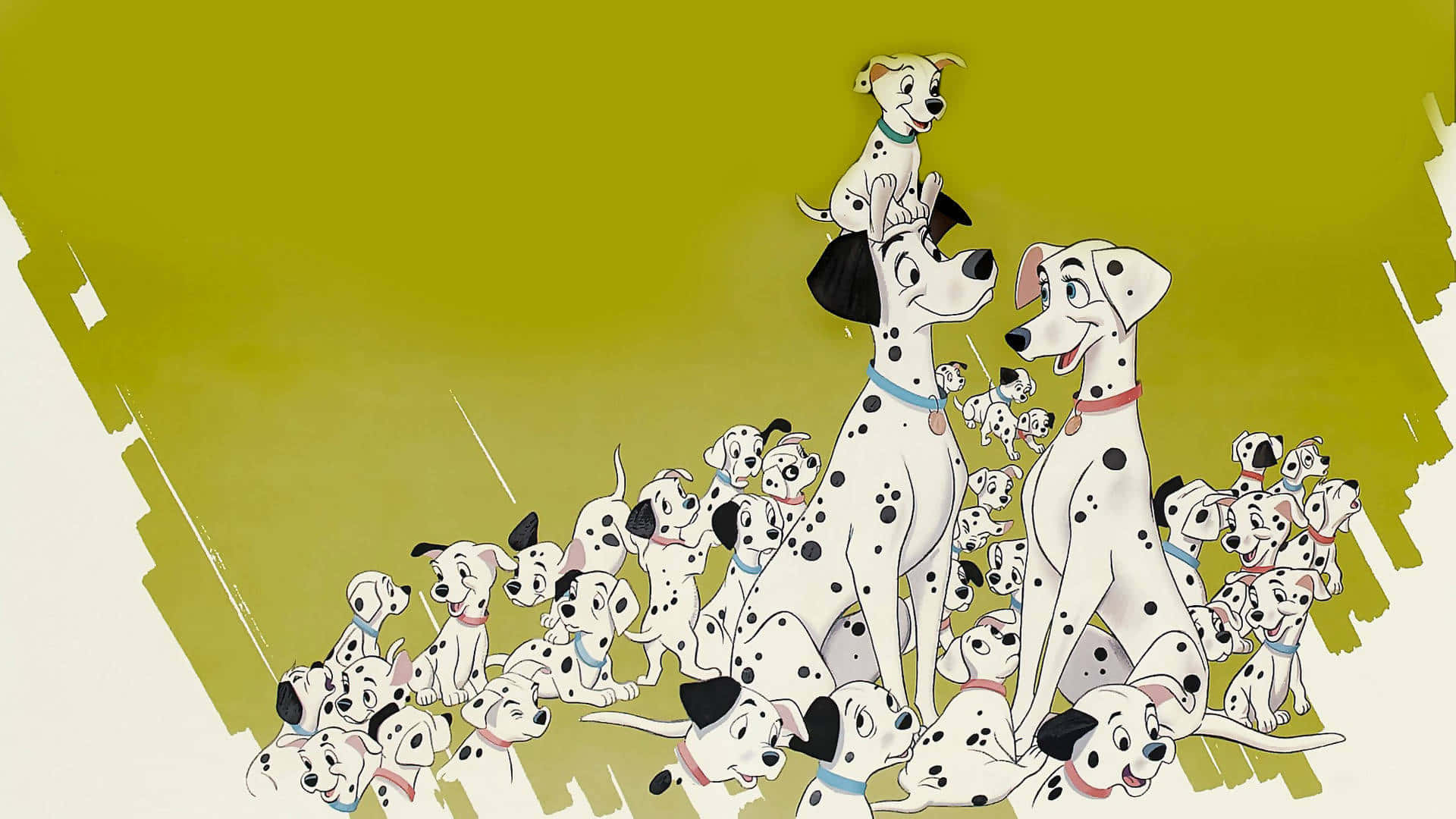 101 Dalmatian puppies playing together.