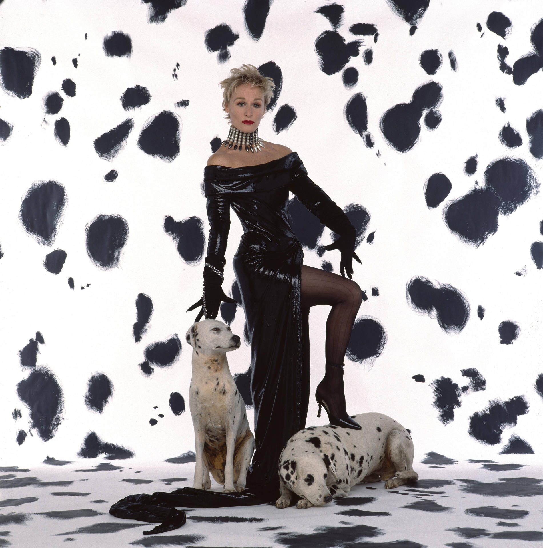 101 Dalmatians Cruella Stepping On Dogs Wallpaper