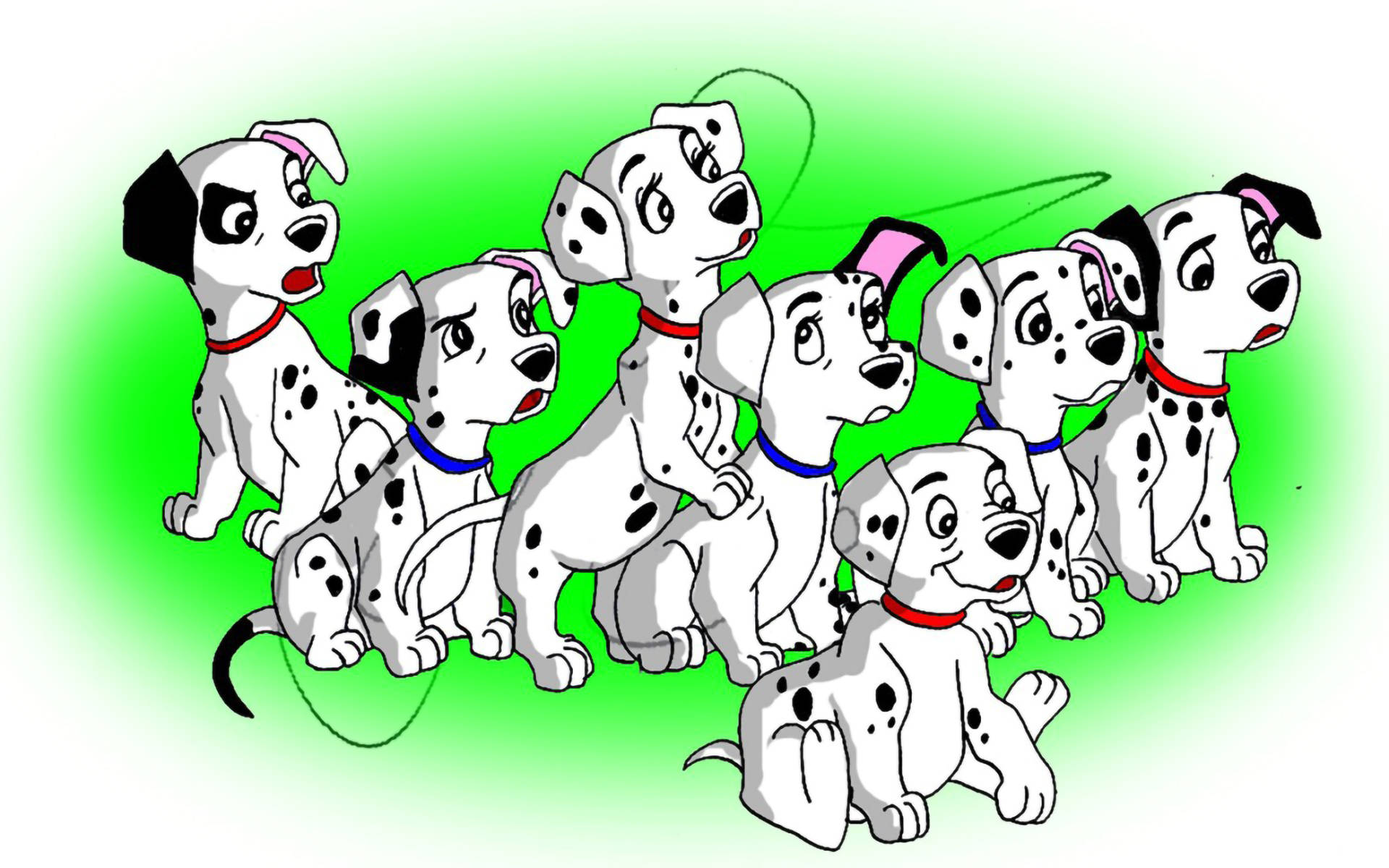 101 Dalmatians Puppies On Green Background Wallpaper