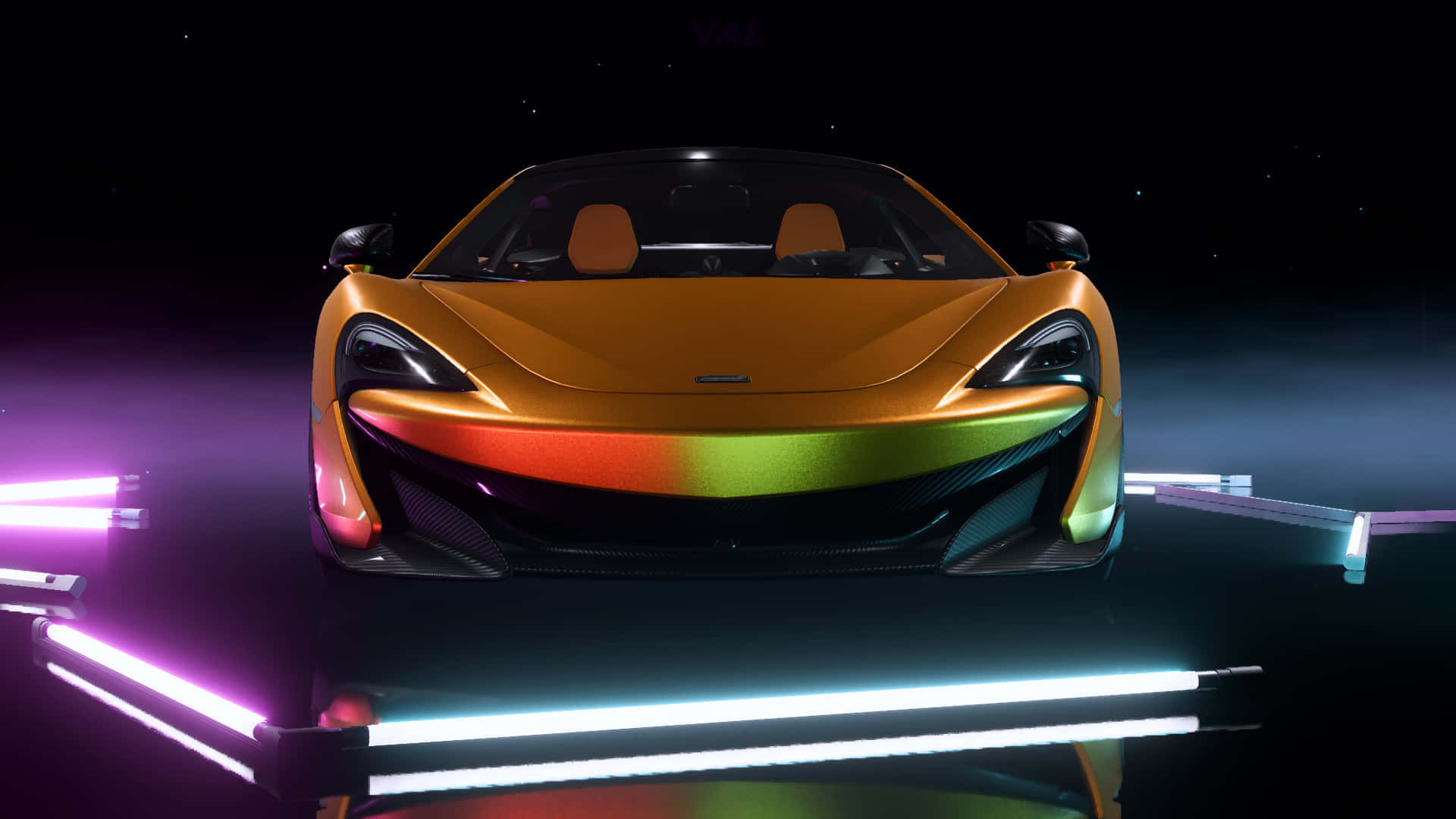 A Car With Neon Lights In The Background