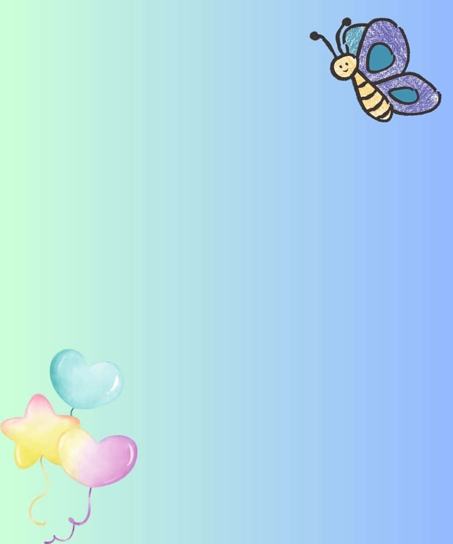 A Blue Background With A Butterfly And Balloons