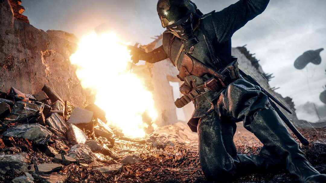 1080pbakgrund För Battlefield 1 Med En Soldat Som Knäböjer I Kriget.