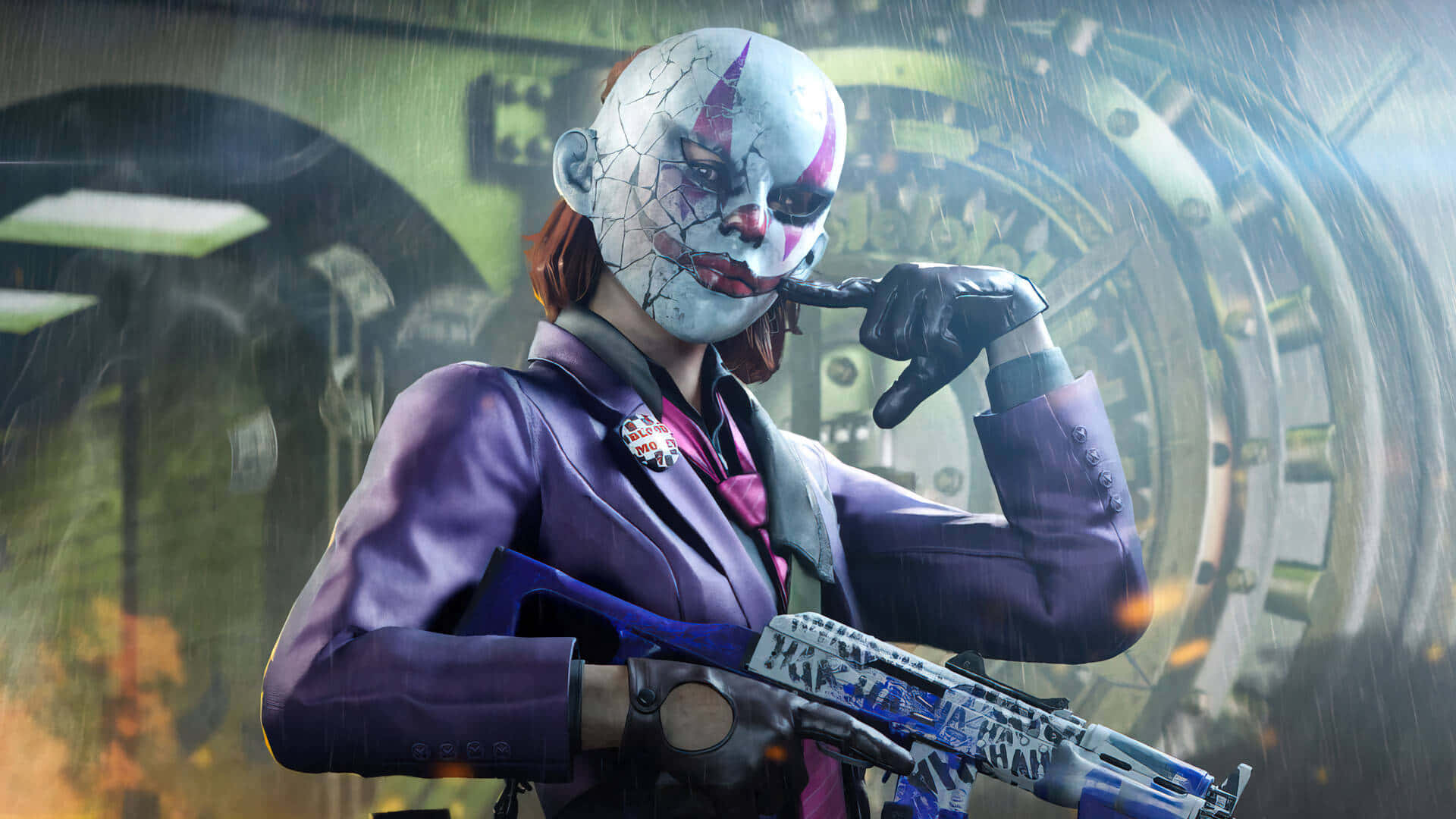 Enkvinna Klädd Som En Joker Som Håller En Pistol