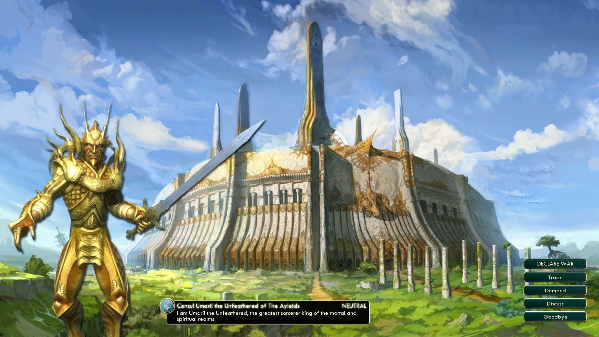 A Screenshot Of A Game With A Golden Statue And A Castle