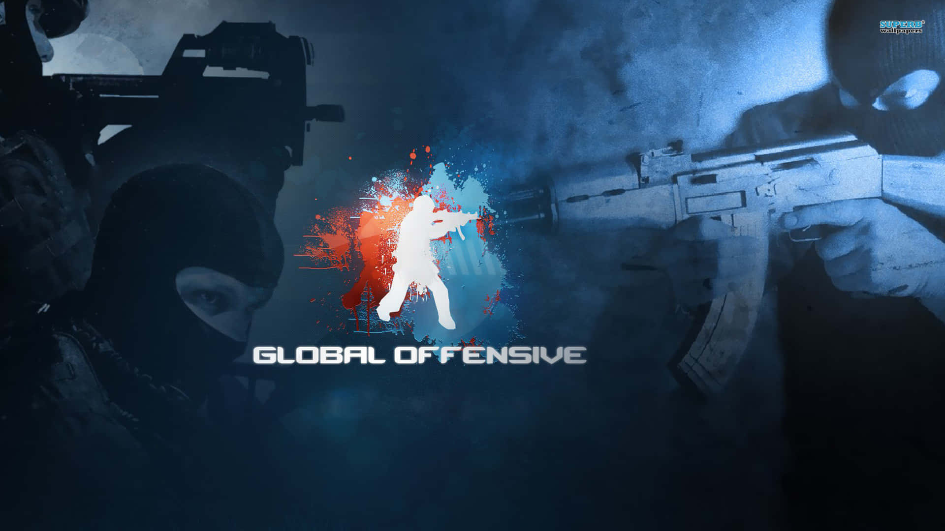 Sfondodi Counter Strike Global Offensive In Silhouette Blu, Risoluzione 1080p