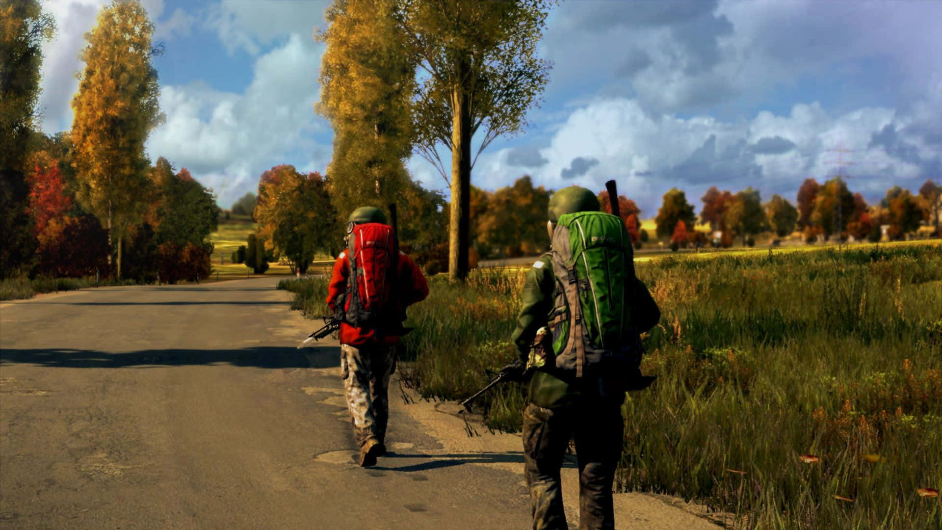 1080p Dayz Background Two People Hiking Red And Green Bags