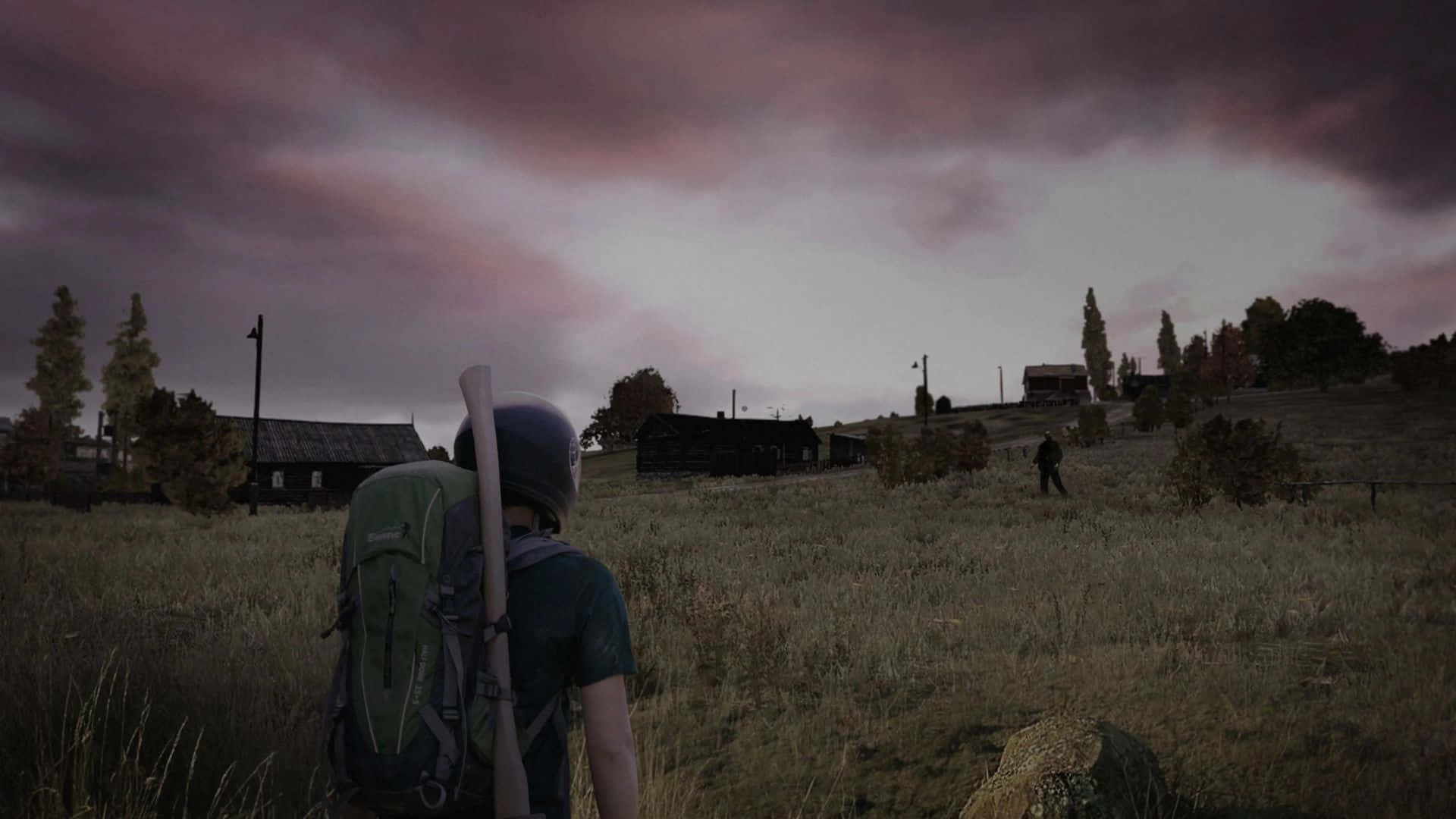 1080pdayz Hintergrund Mit Blick Auf Ein Feld Mit Einem Zombie.