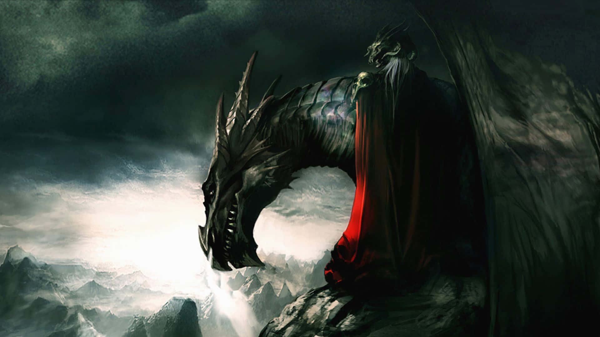 1080p Dragon Fantasy Warrior Silhouette Wallpaper