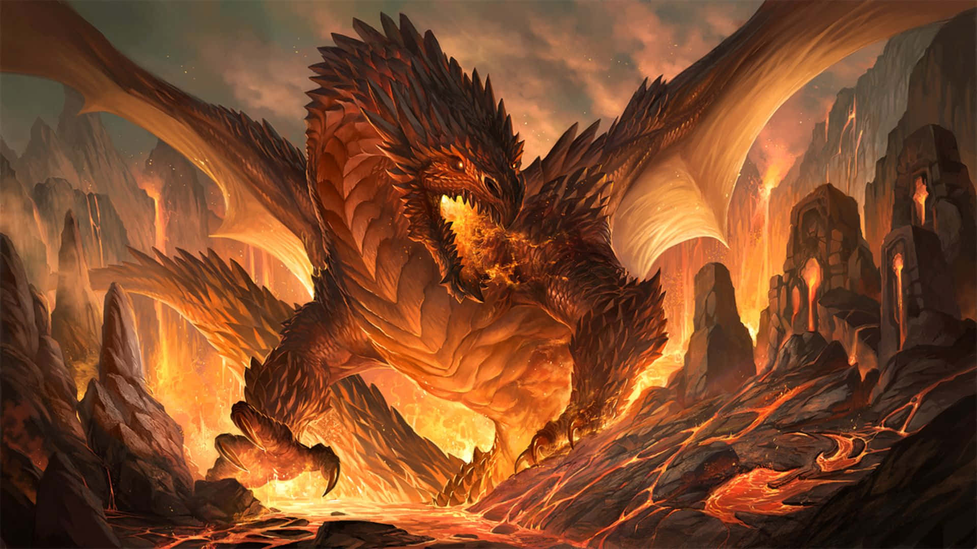 1080p Dragon Fantasy Raging Inferno Wallpaper
