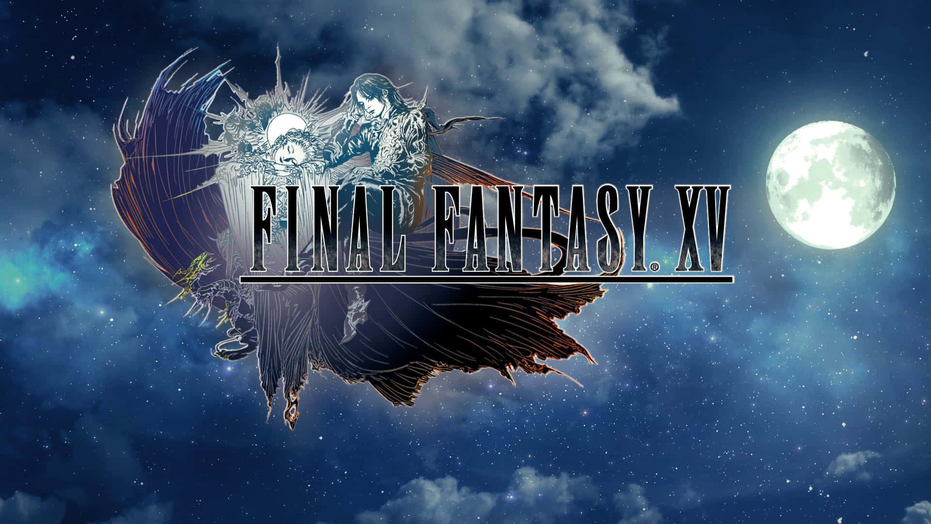 Final Fantasy Xiv Logo With A Moon And Stars