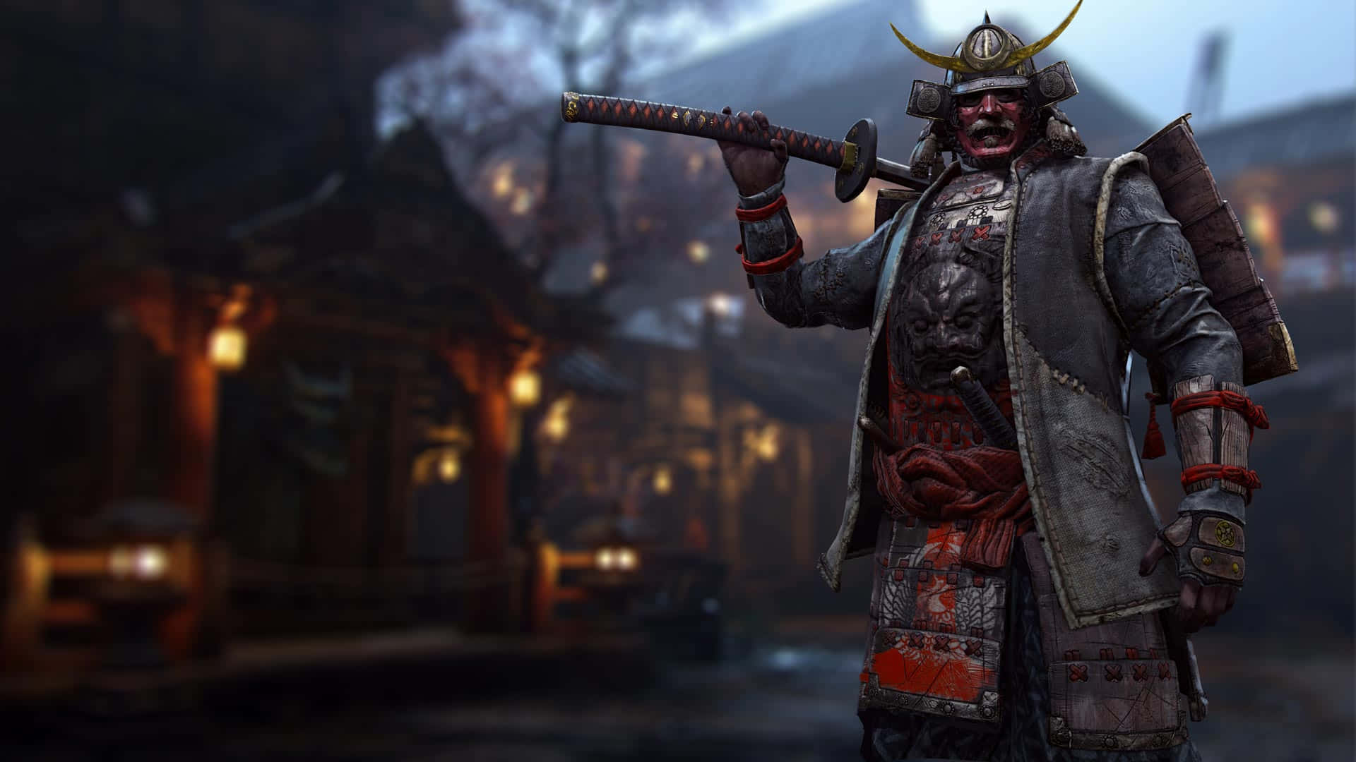 1080pbakgrundsbild Till For Honor Med En Maskerad Samuraj Svärdskämpe.