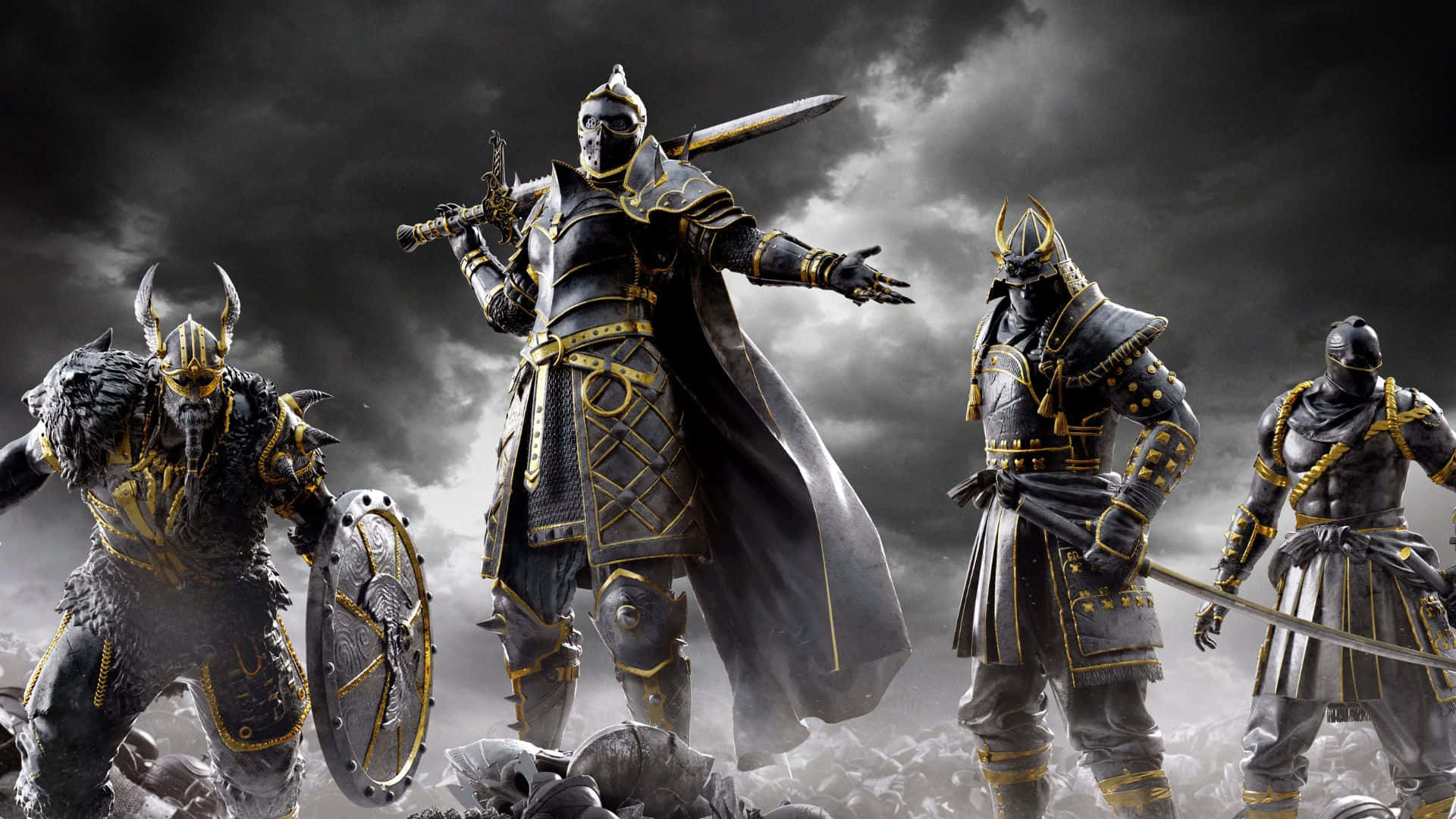 1080p For Honor Background Different Warriors In Dark Grey And Gold