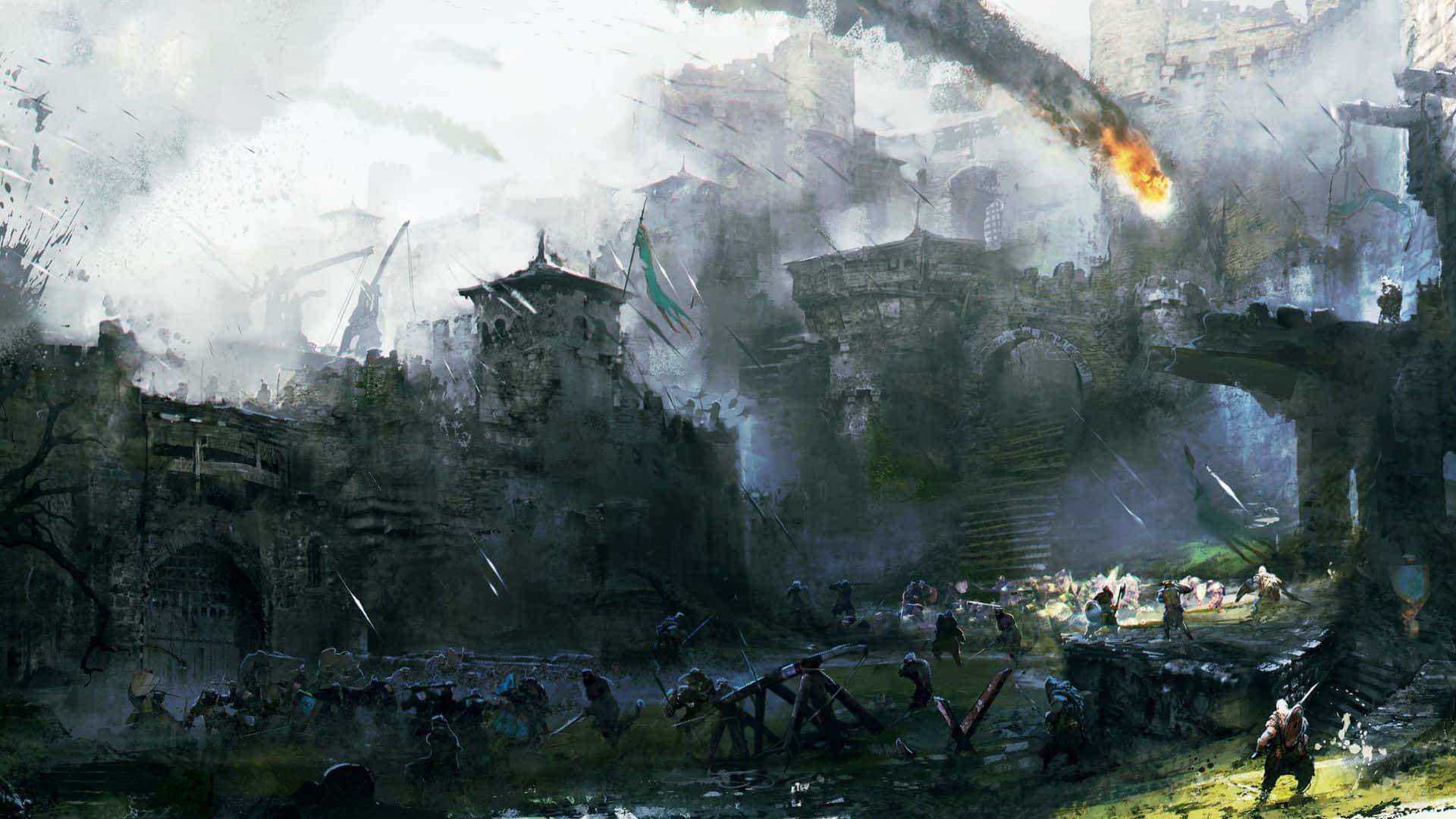 Sfondodi For Honor A 1080p: Dipinto Di Un Castello Sotto Assedio