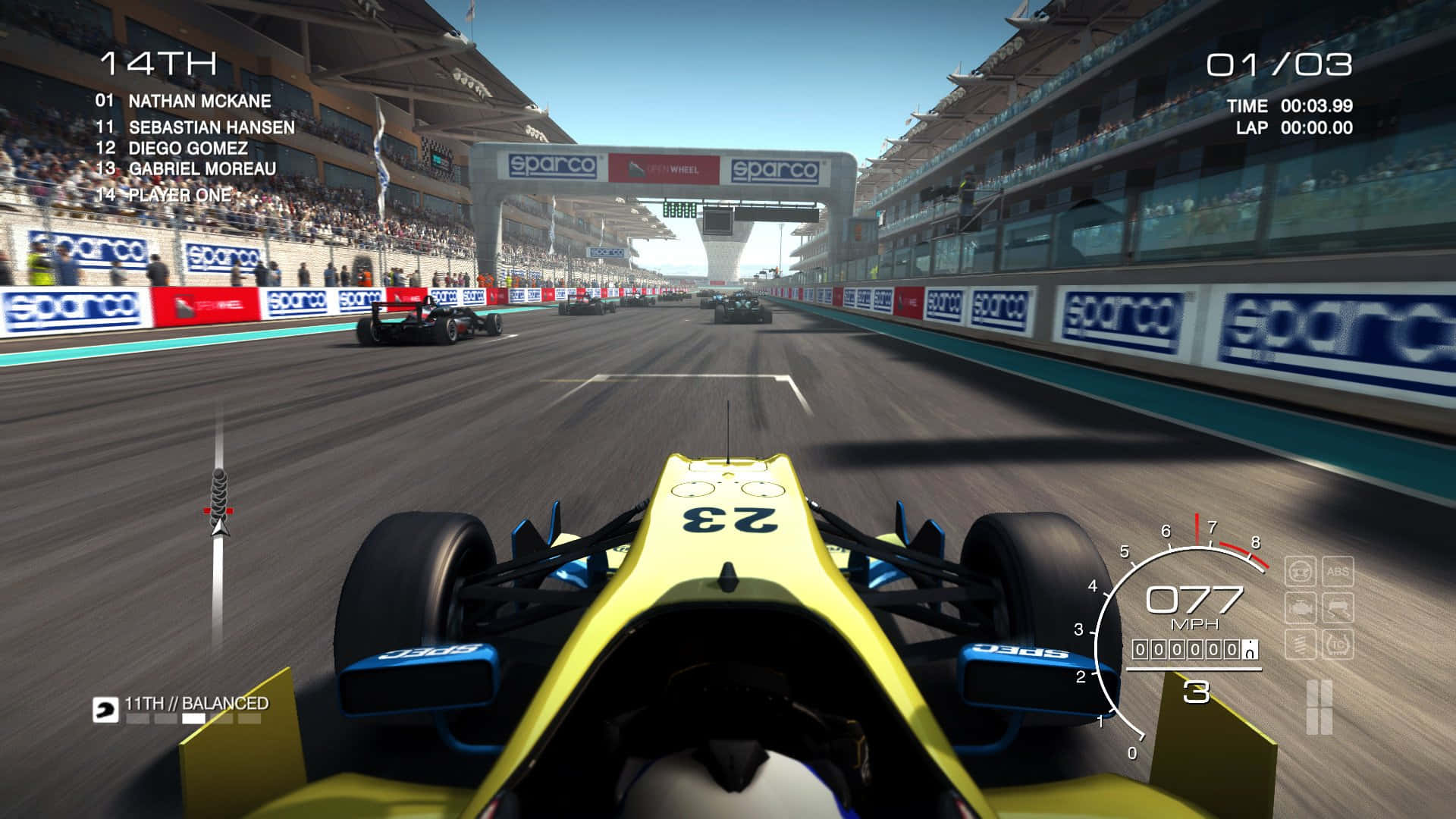 A Racing Game With A Car Driving Down The Track