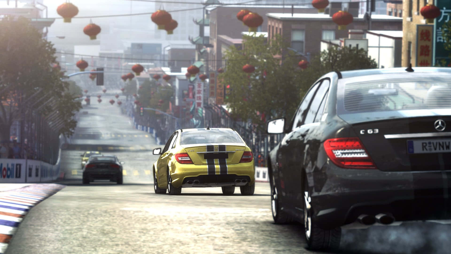 A Car Driving Down A Street In A Game