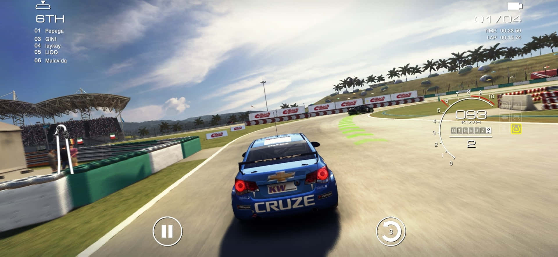 A Racing Game With A Blue Car Driving On A Track