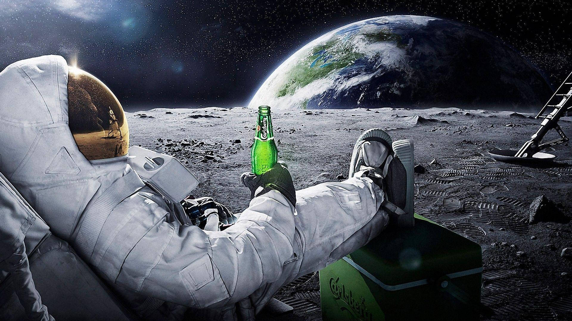 Astronauta Hd 1080p Che Si Rilassa Sulla Luna Sfondo