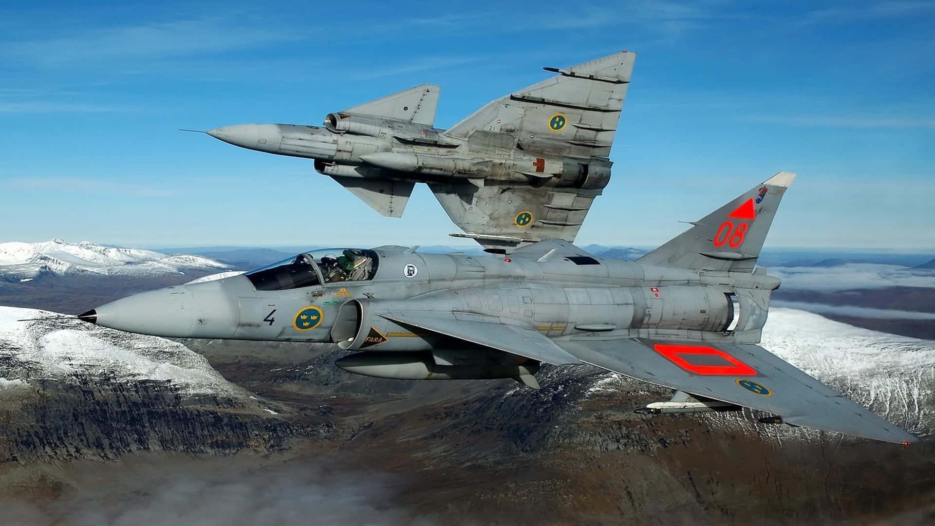1080pbakgrundsbild Med Jumbo Jets Saab 37 Viggen.