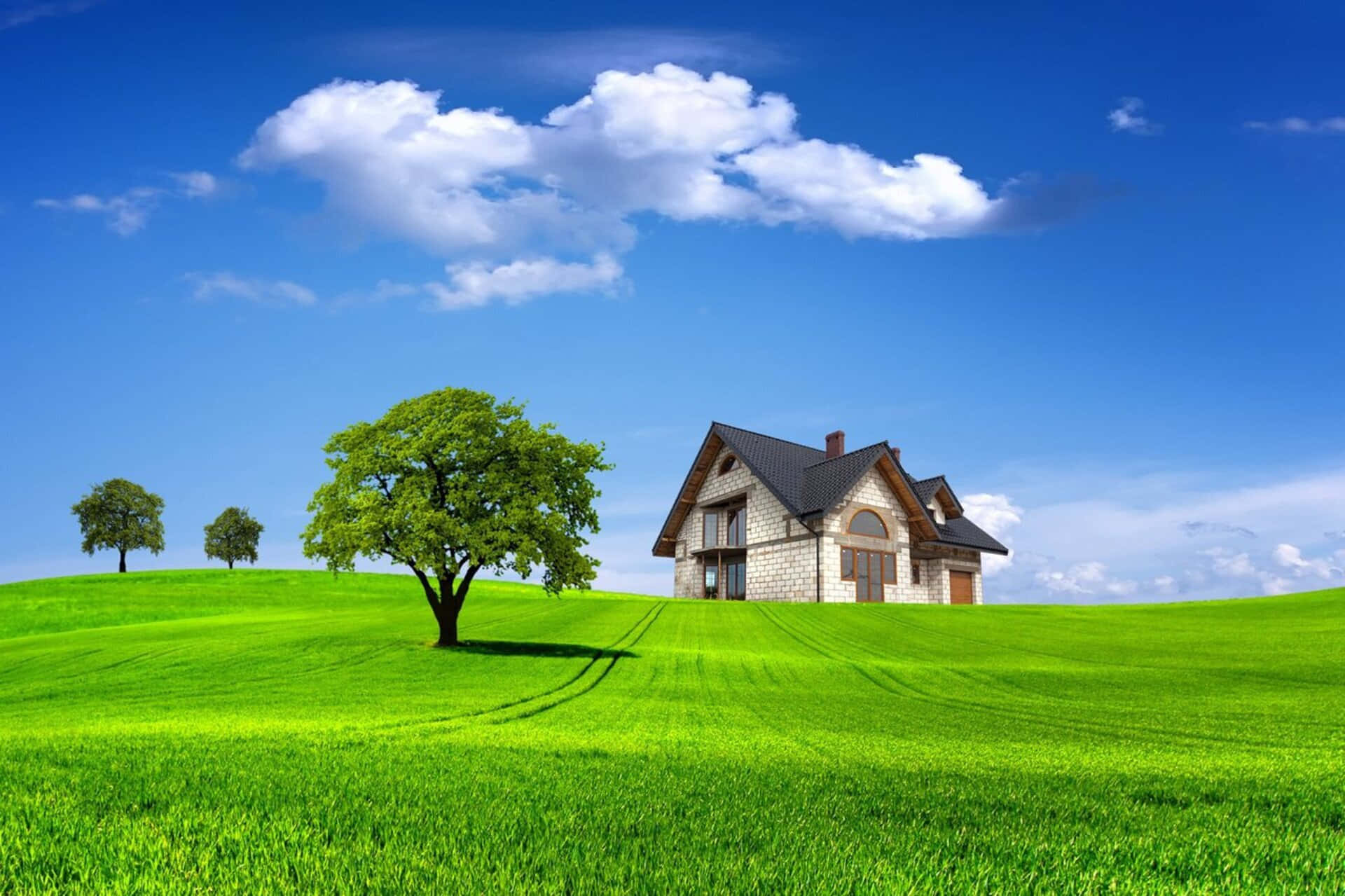 1080p Nature Background House And Green Field