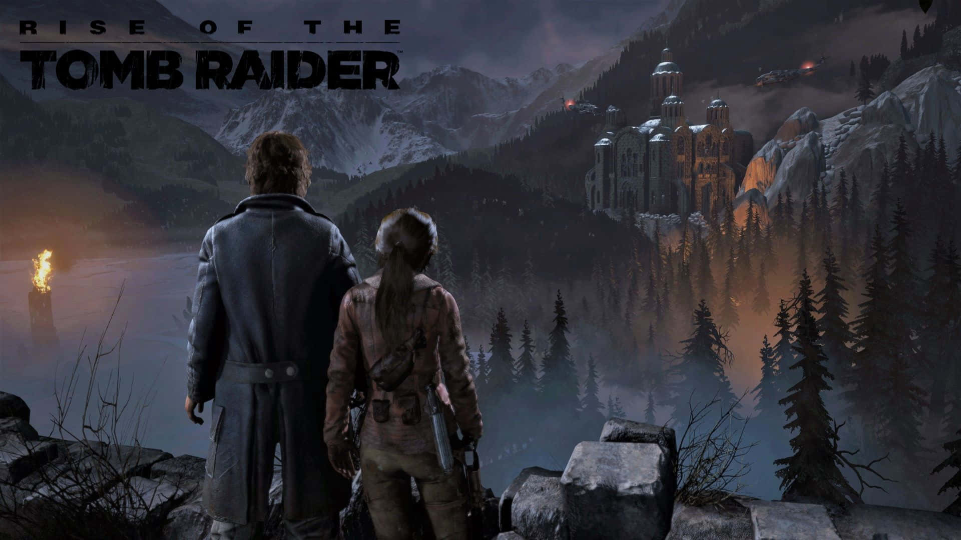 1080prise Of The Tomb Raider Lara Och Far Bakgrund.