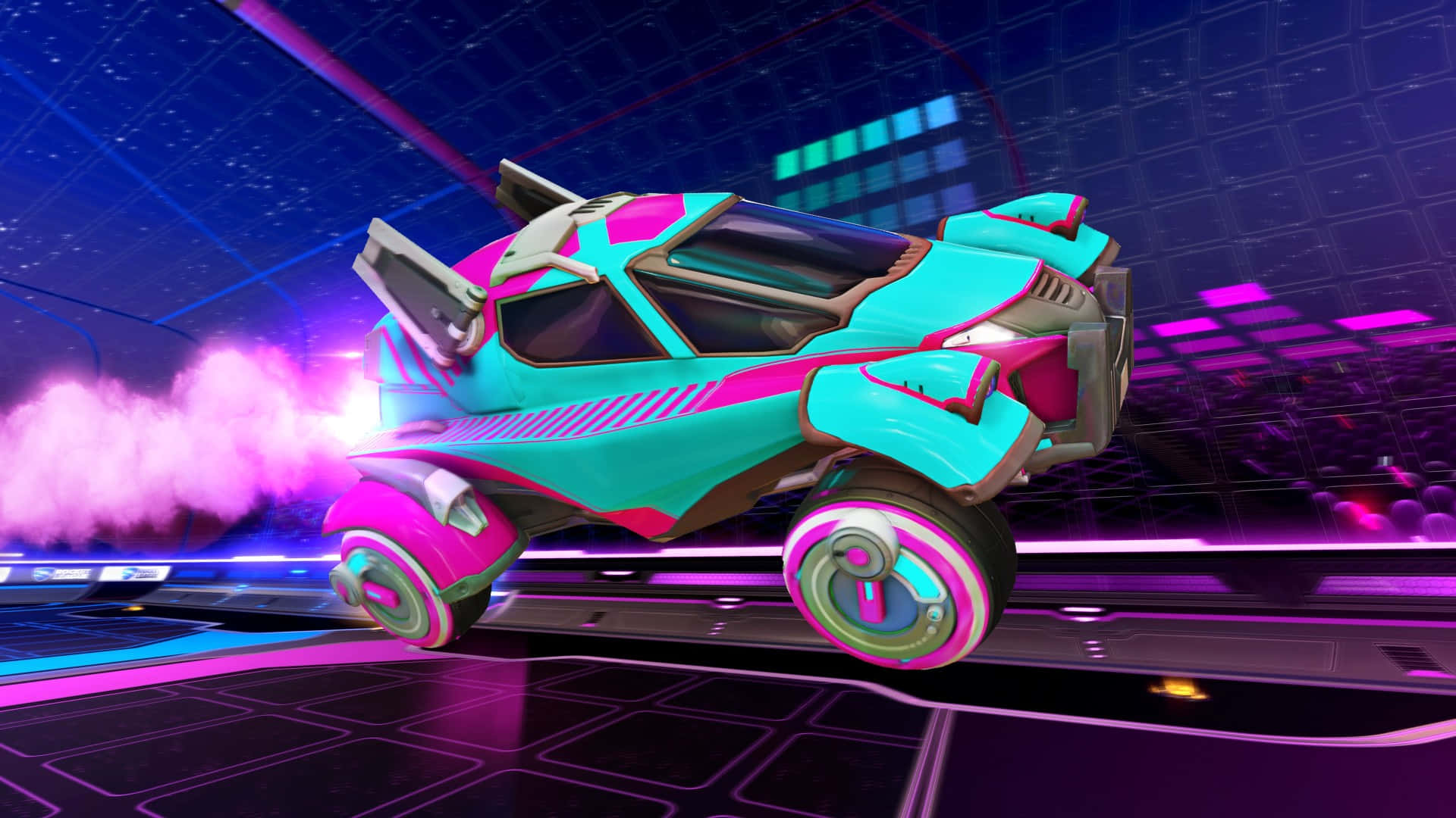 A Blue And Pink Car In A Space