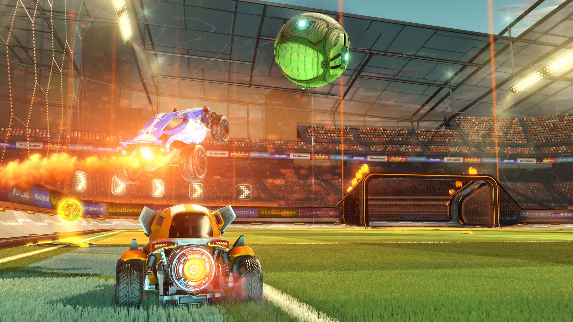 Race to the finish with in-game goals in 1080p Rocket League