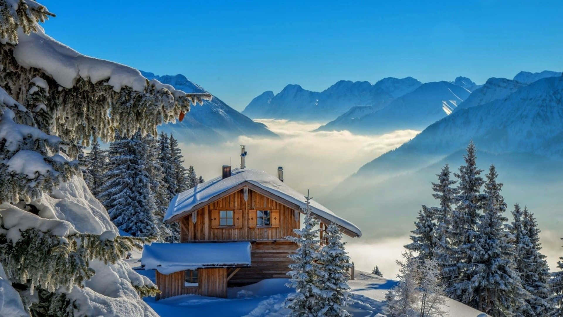 A Beautiful Winter Scene of Snow-Covered Mountains