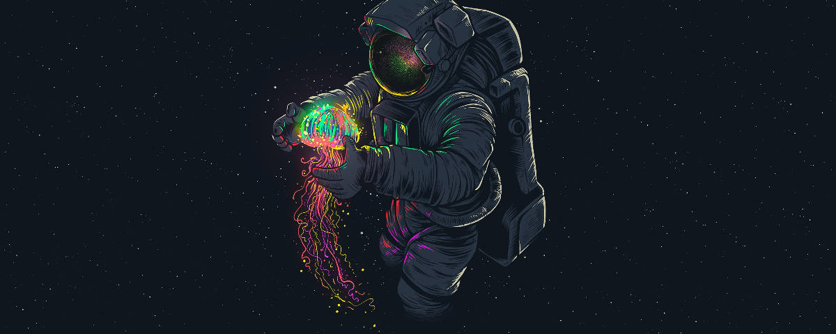 1200x480 Astronaut With Neon Jellyfish Wallpaper