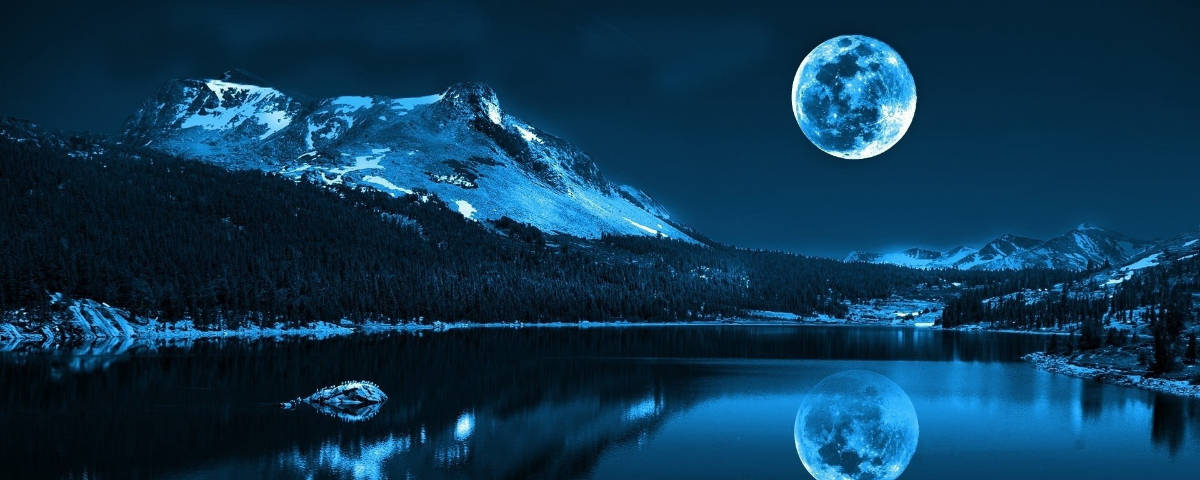 1200x480 Blue Moon Over Mountains Wallpaper