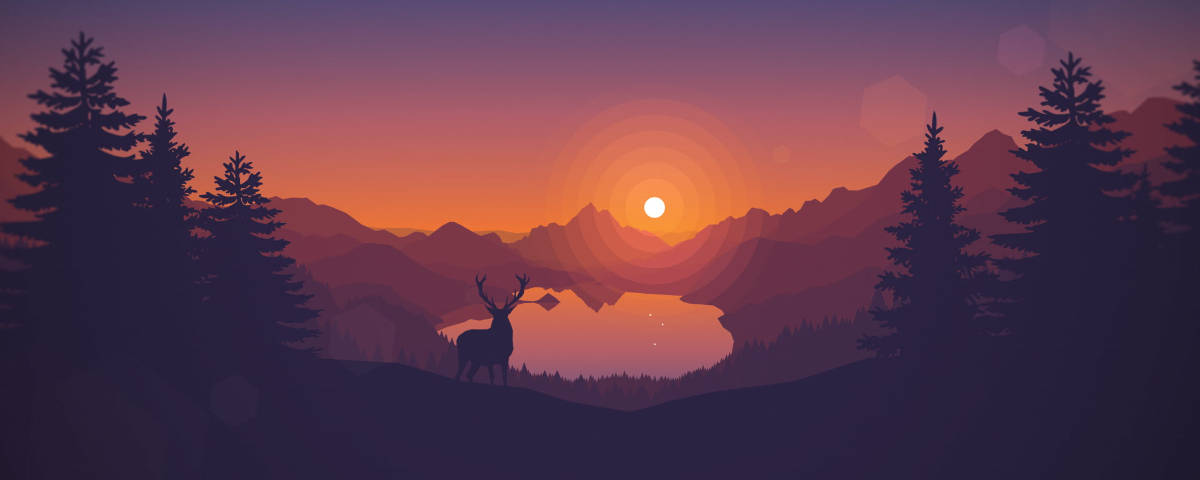 1200x480 Deer Watching Sunset Wallpaper