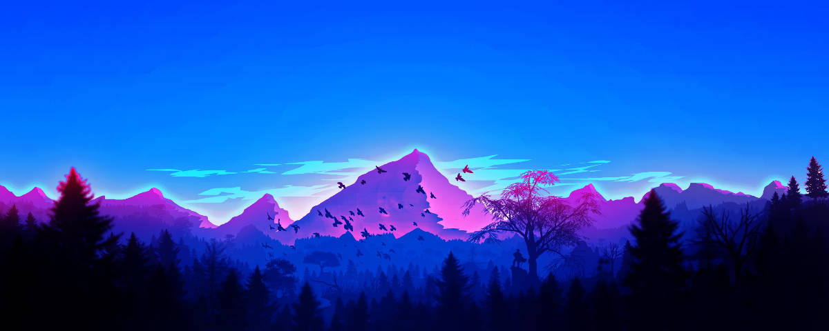 1200x480 Neon Purple Mountains Wallpaper