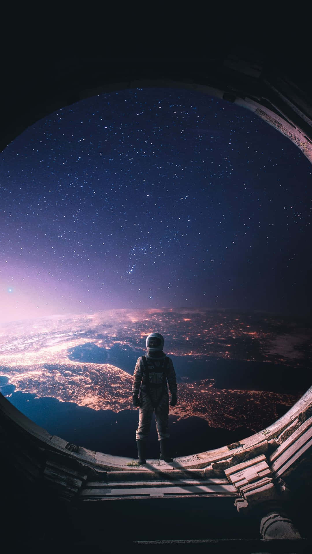 Astronaut Looking Out Of A Window At Night Wallpaper